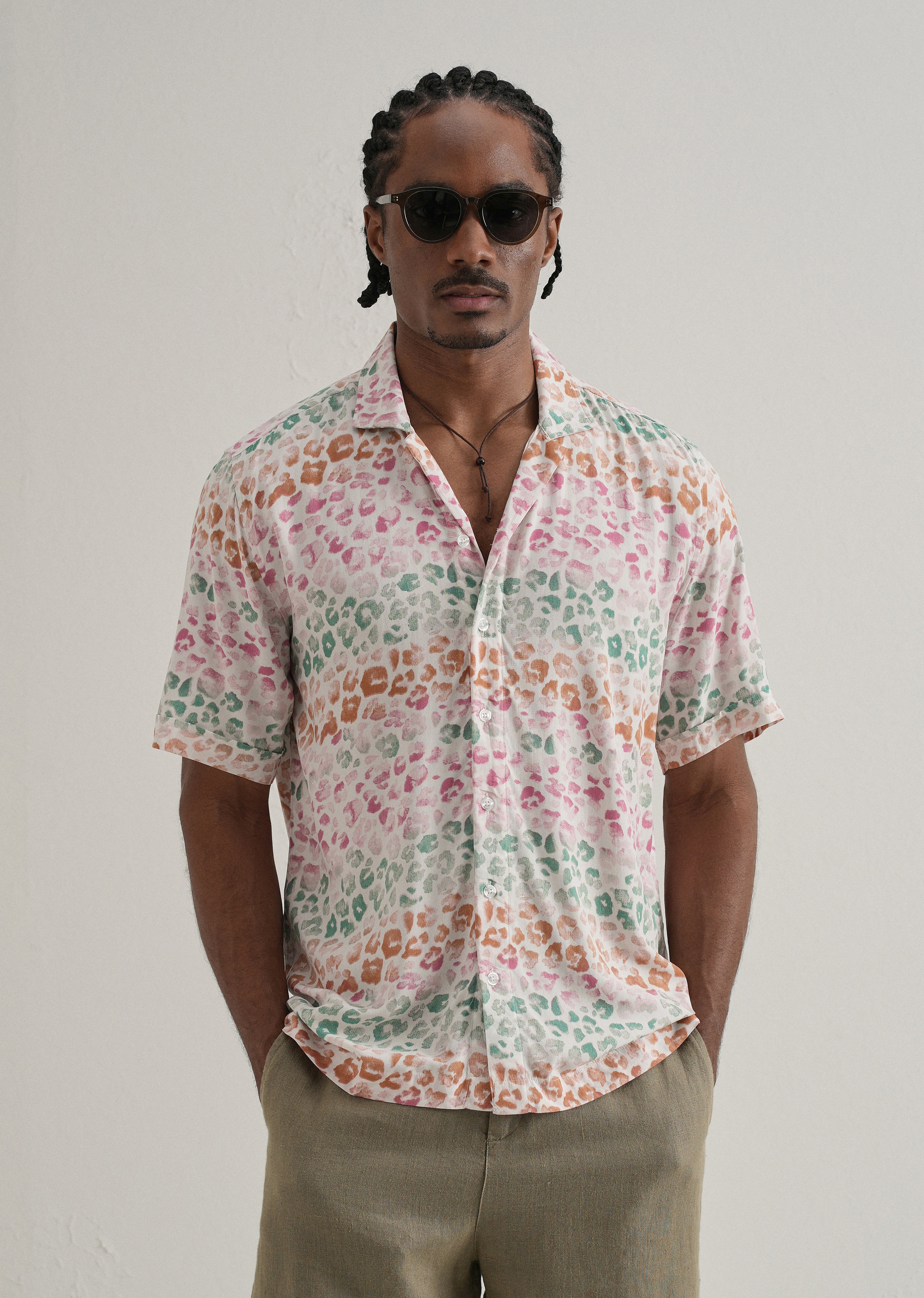 Multi coloured Panthera Print Half sleeve shirt