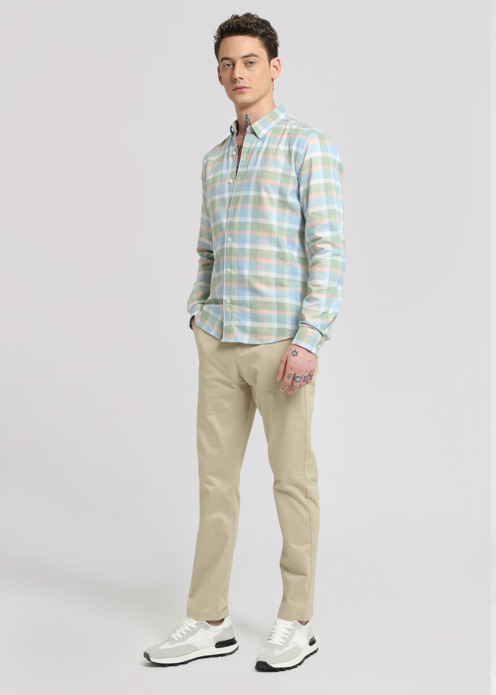 Multicolour Green Oxford Cotton Check Shirt