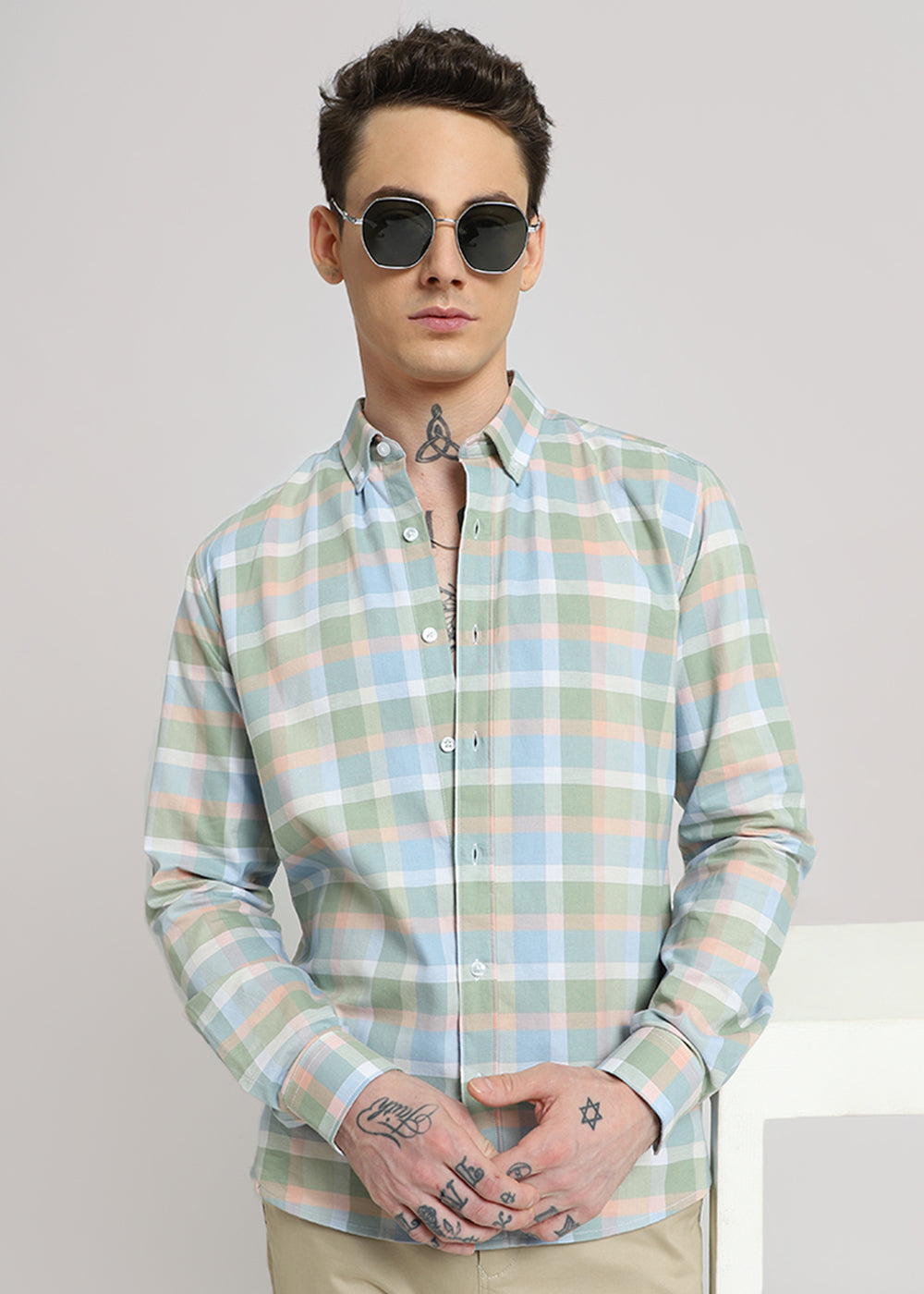 Multicolour Green Oxford Cotton Check Shirt