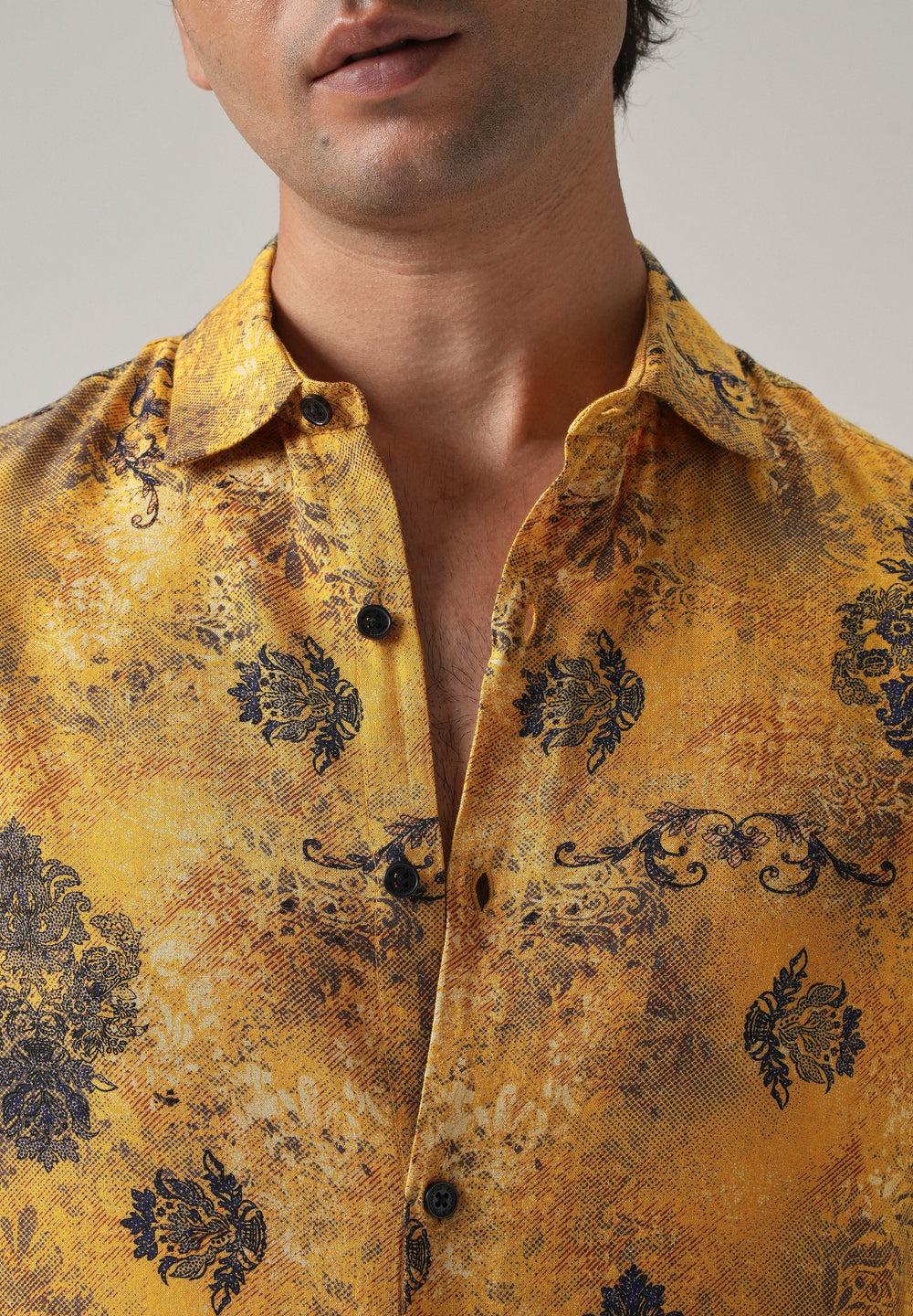 Mustard Floral Print Feather Shirt