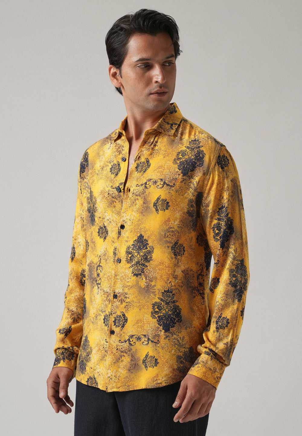 Mustard Floral Print Feather Shirt