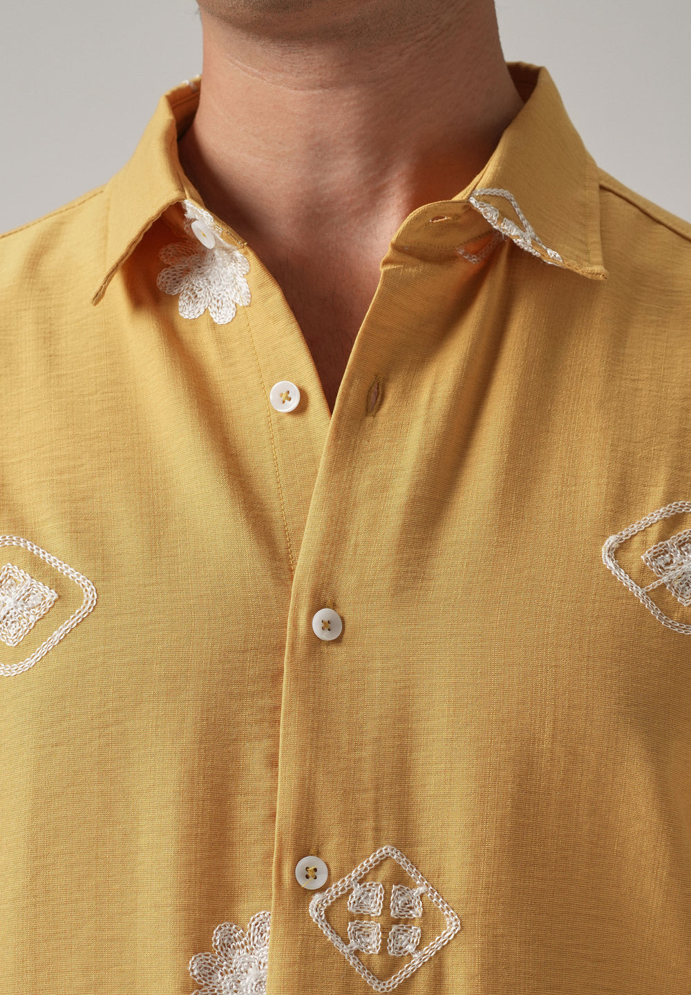 Mustard Motif Embroidery Shirt