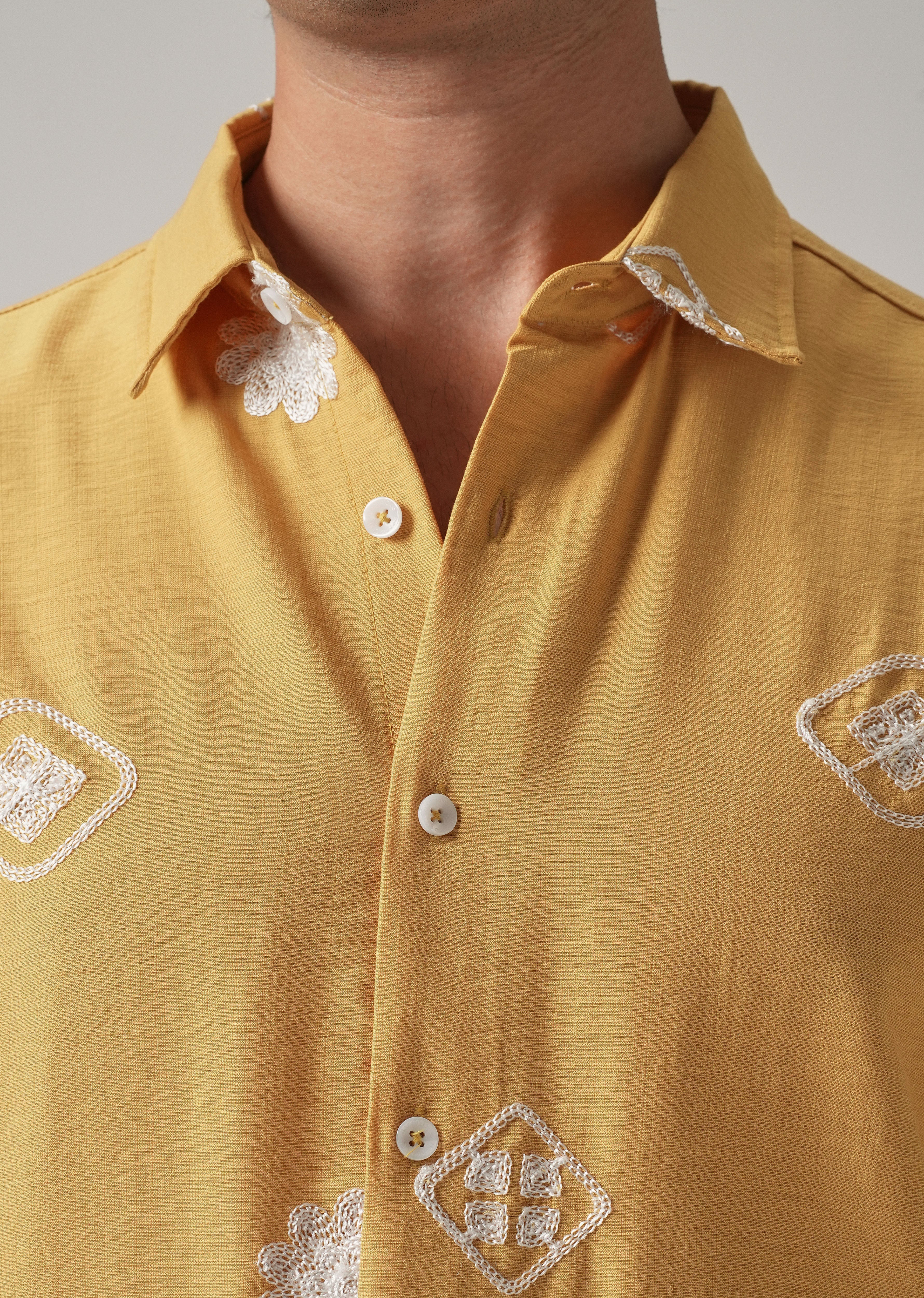 Mustard Motif Embroidery Shirt