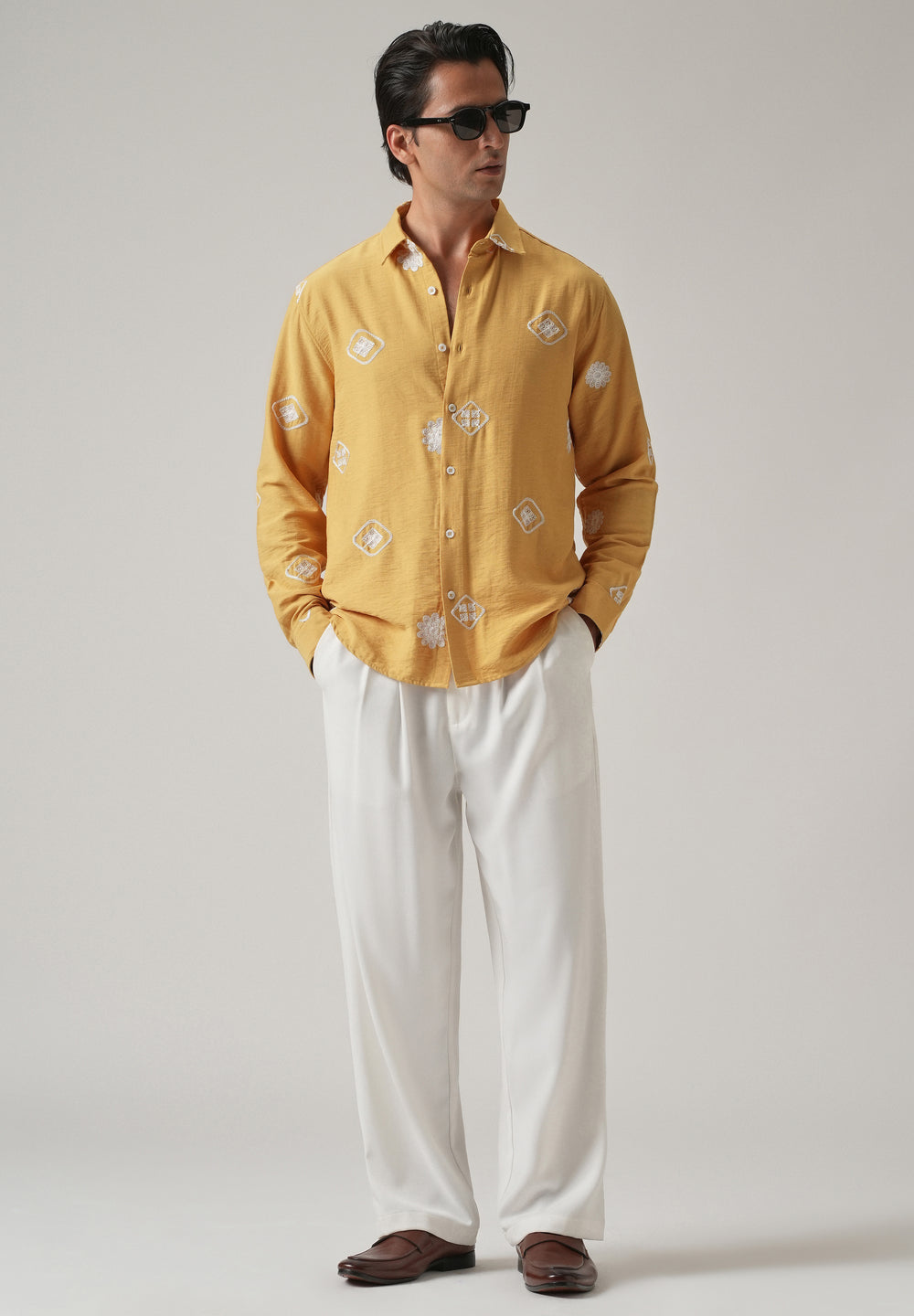 Mustard Motif Embroidery Shirt