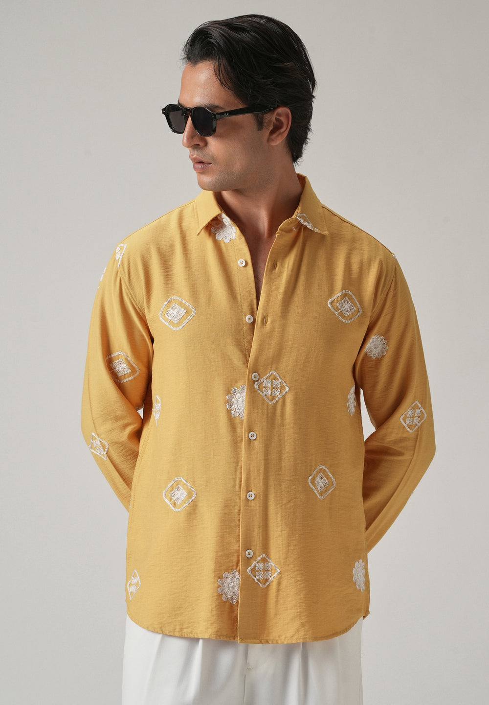 Mustard Motif Embroidery Shirt