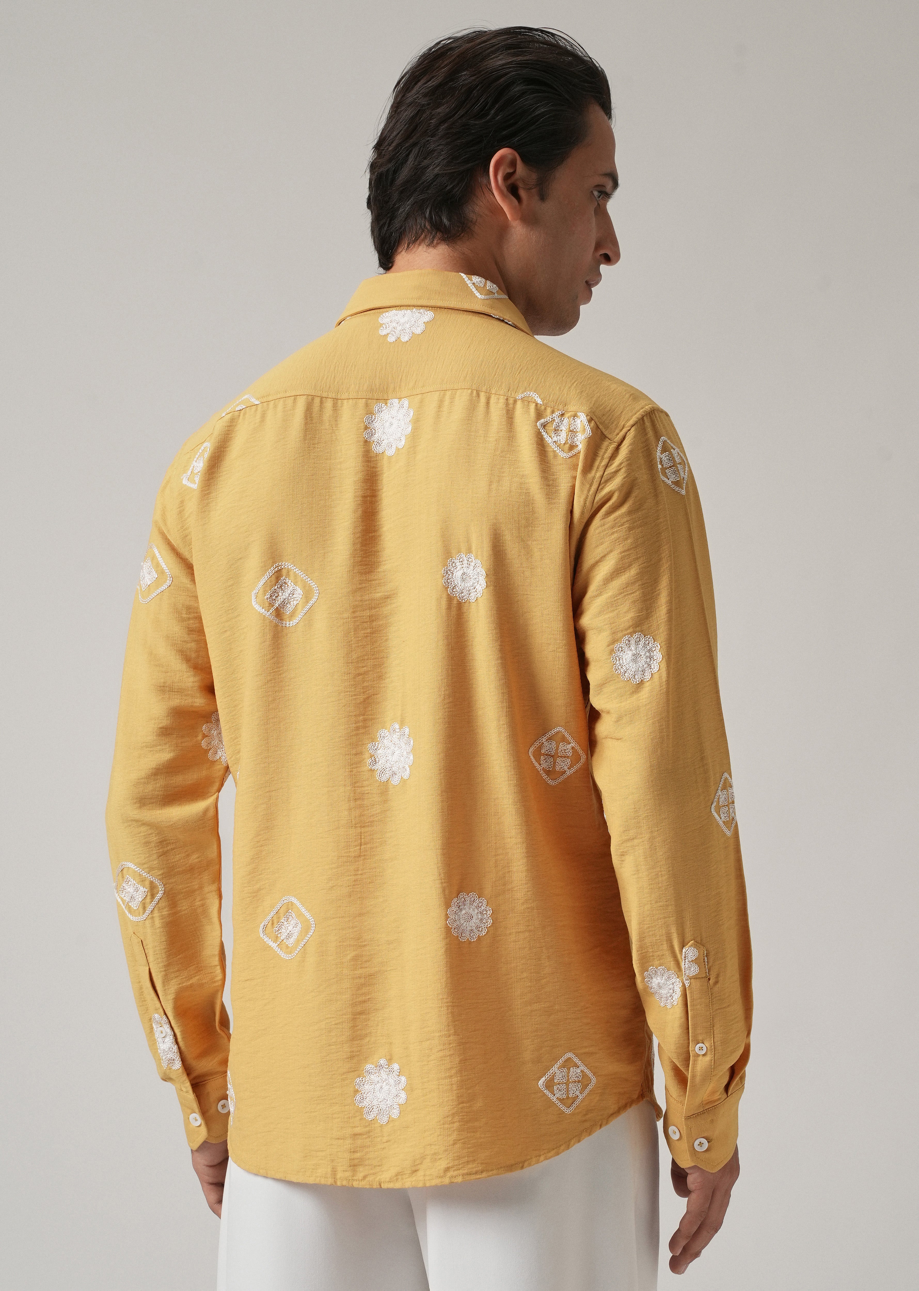 Mustard Motif Embroidery Shirt