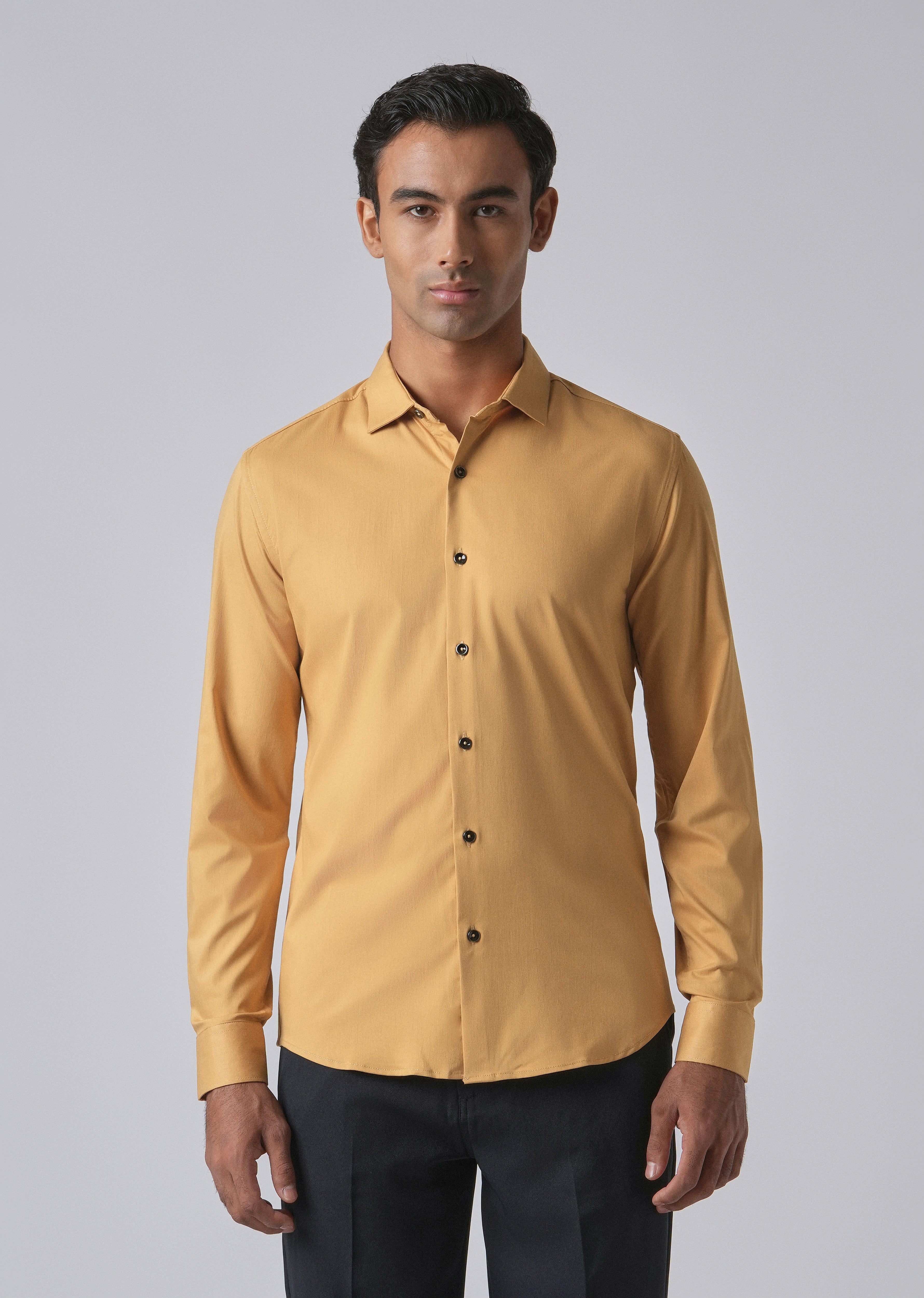 Mustard Cotton Stretch Plain Shirt