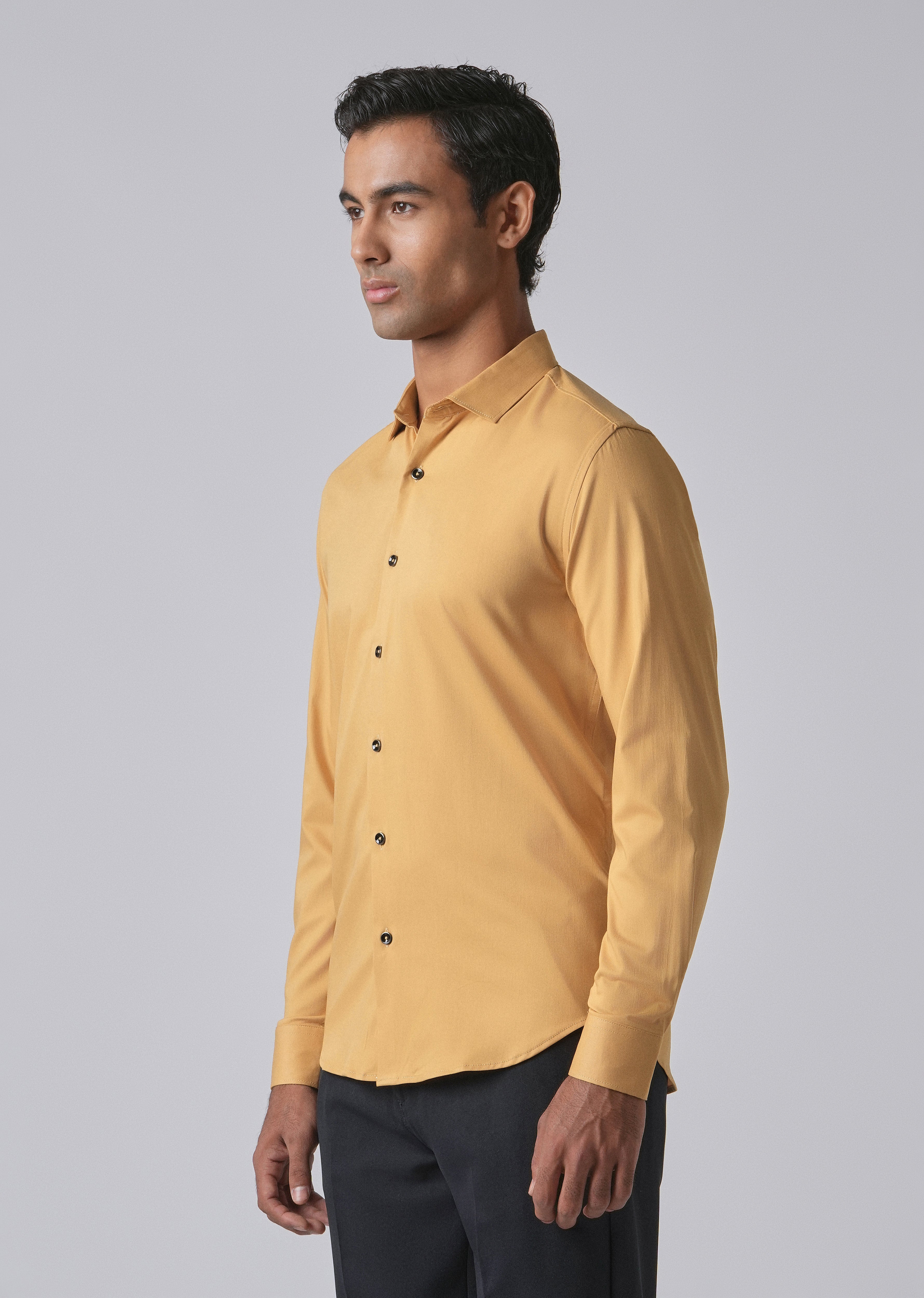 Mustard Cotton Stretch Plain Shirt