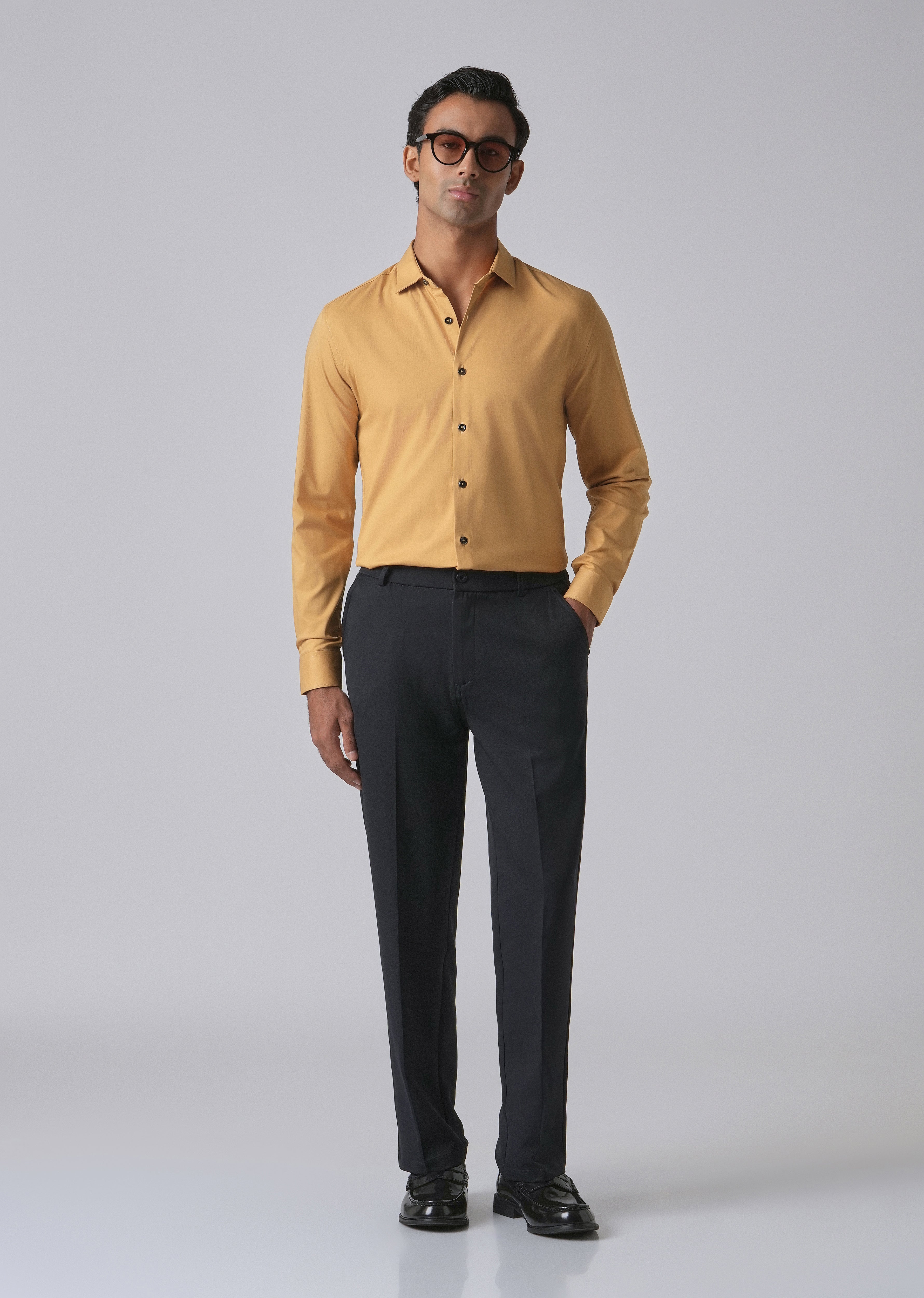 Mustard Cotton Stretch Plain Shirt