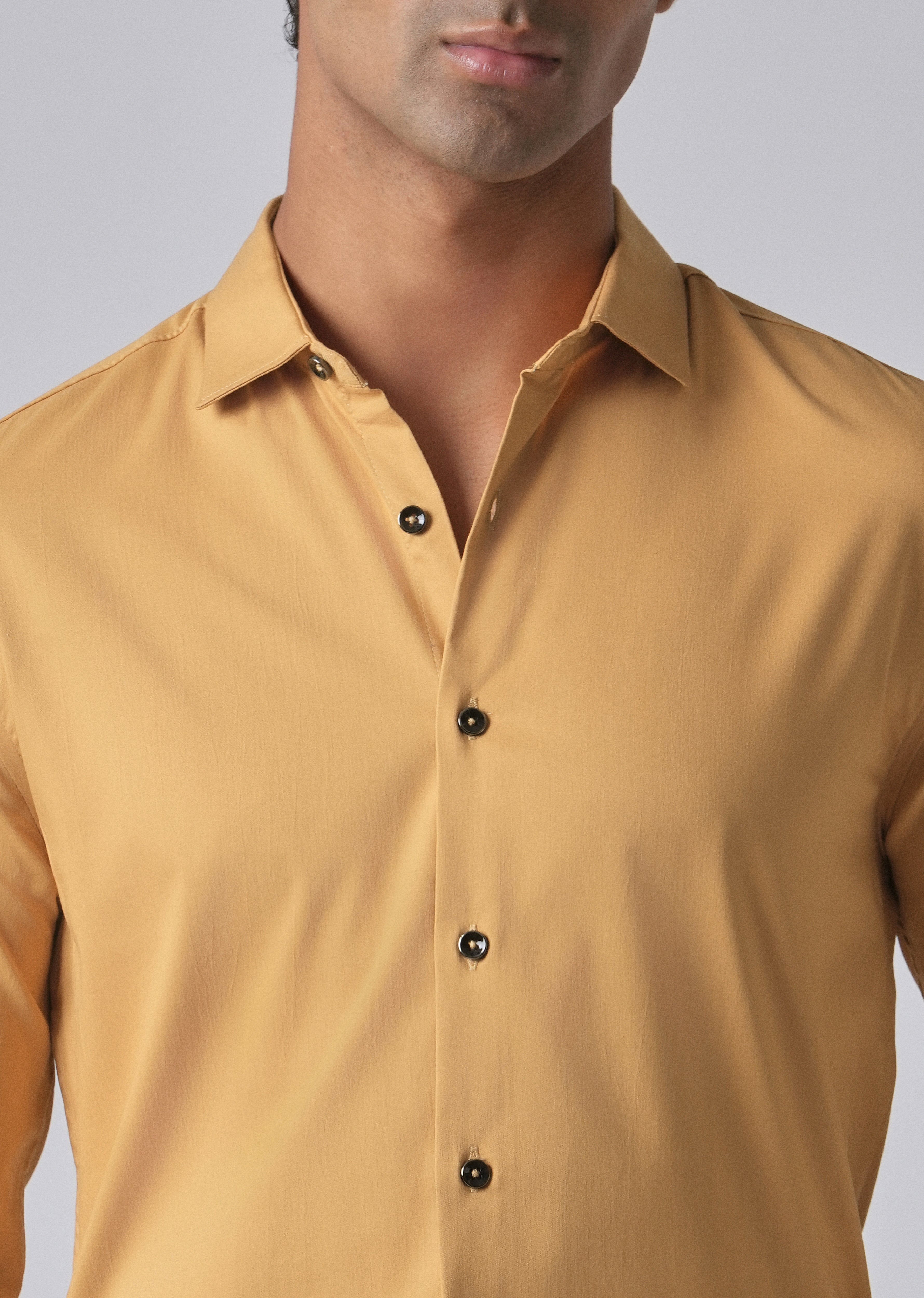 Mustard Cotton Stretch Plain Shirt