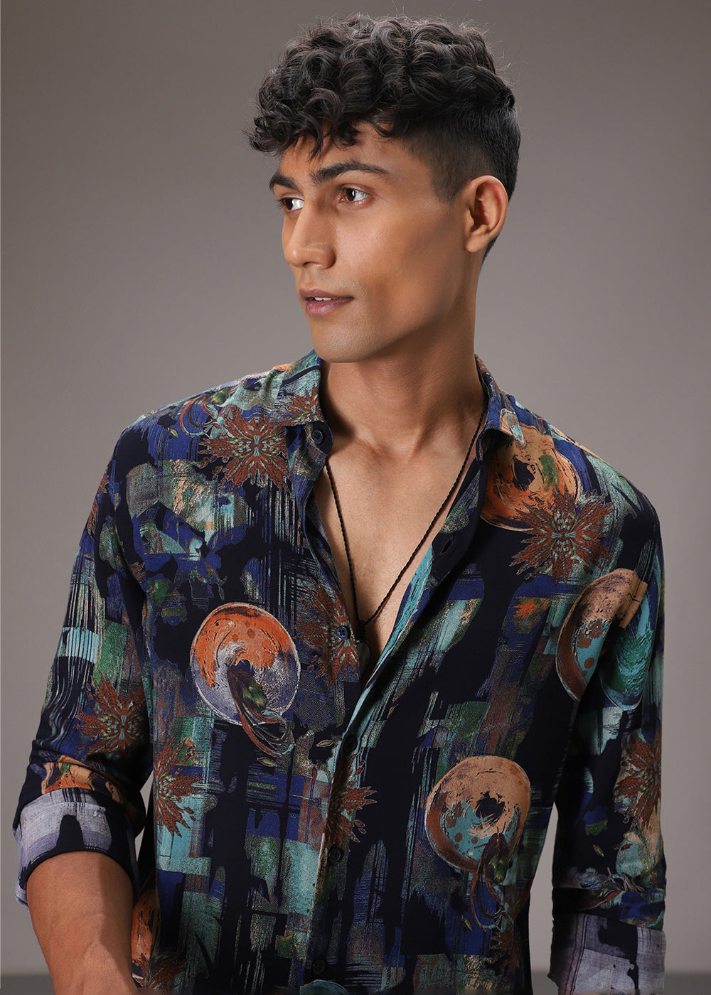 Navy Blue Abstract Feather Shirt