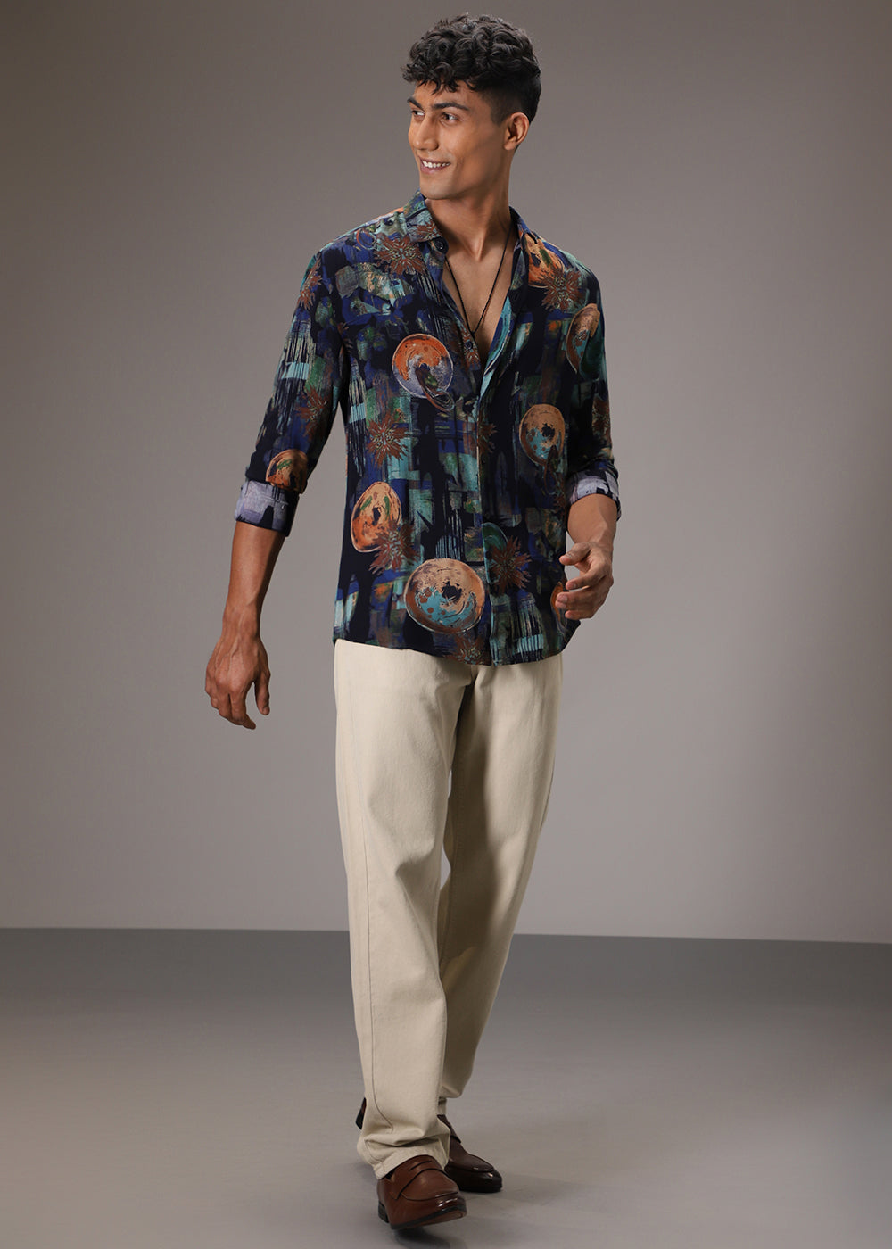 Navy Blue Abstract Feather Shirt