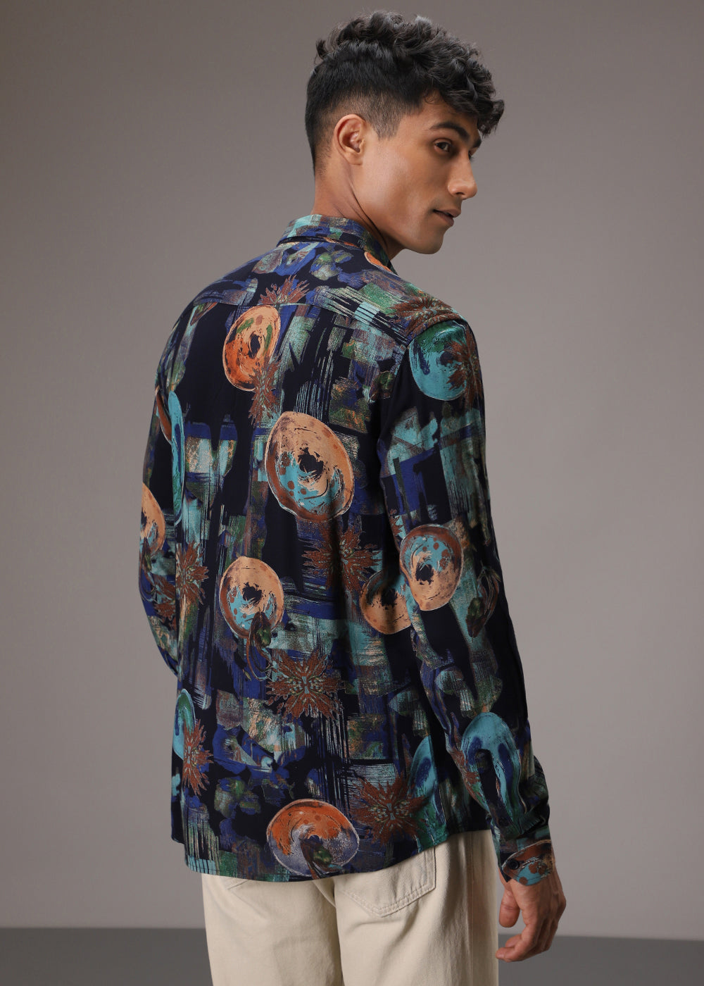 Navy Blue Abstract Feather Shirt