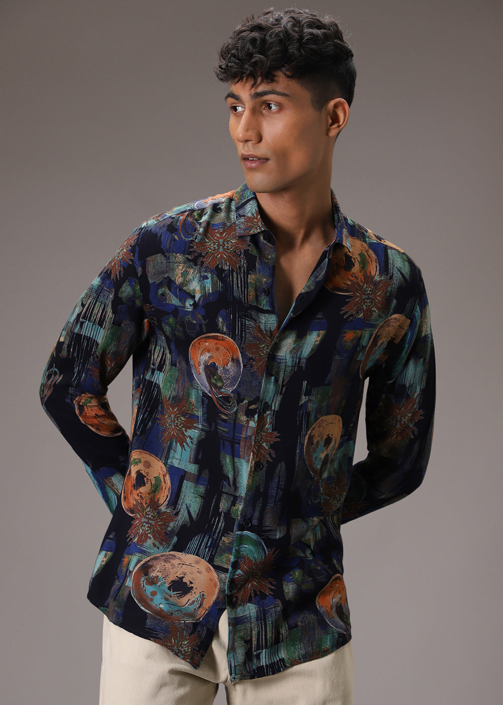 Navy Blue Abstract Feather Shirt