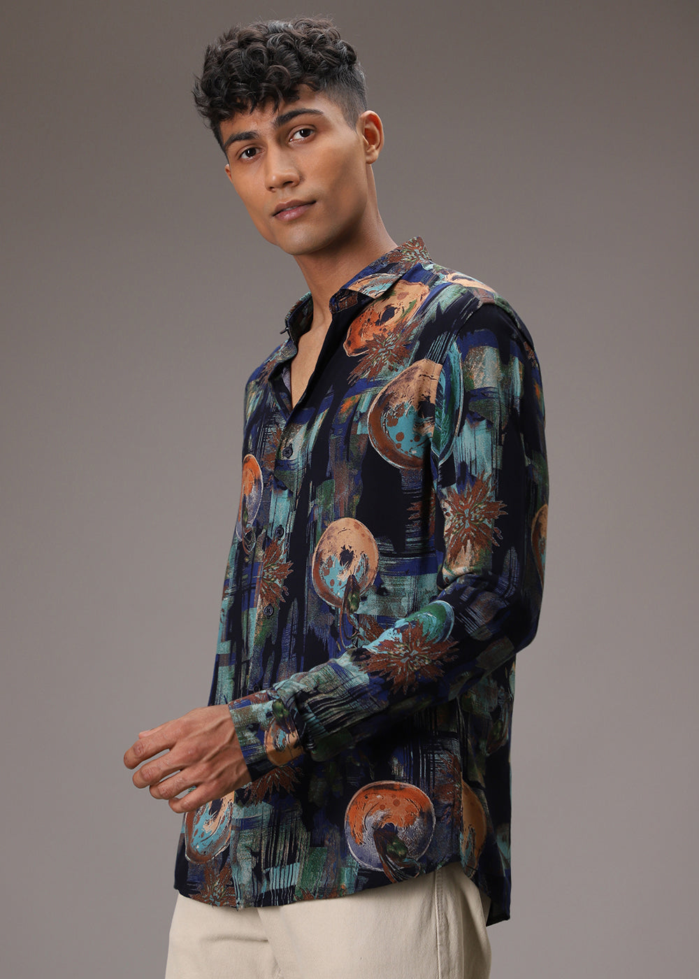 Navy Blue Abstract Feather Shirt
