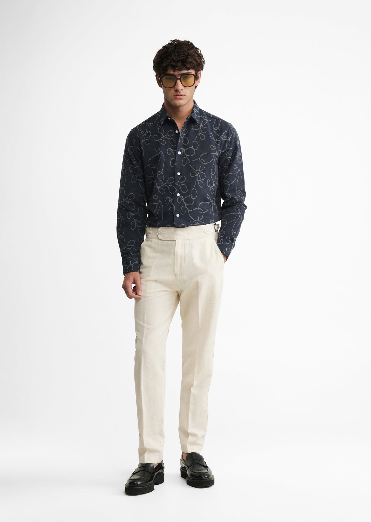 Navy Blue Abstract Jacquard Shirt