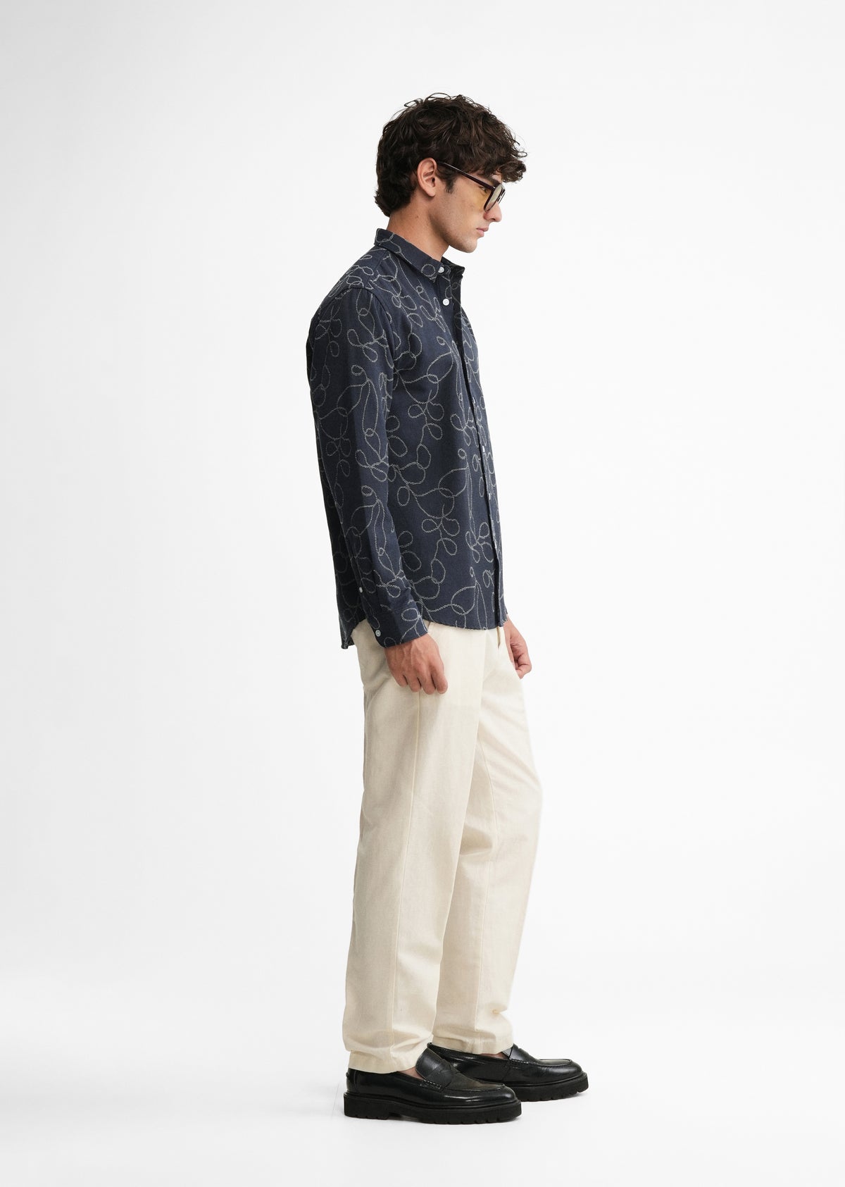 Navy Blue Abstract Jacquard Shirt
