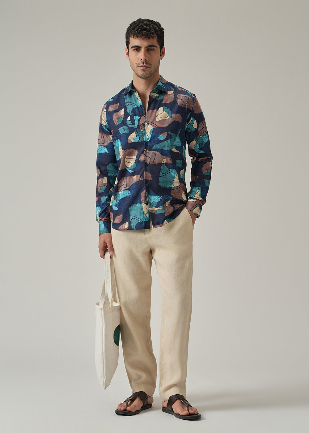 Navy Blue Mosaic Print Shirt