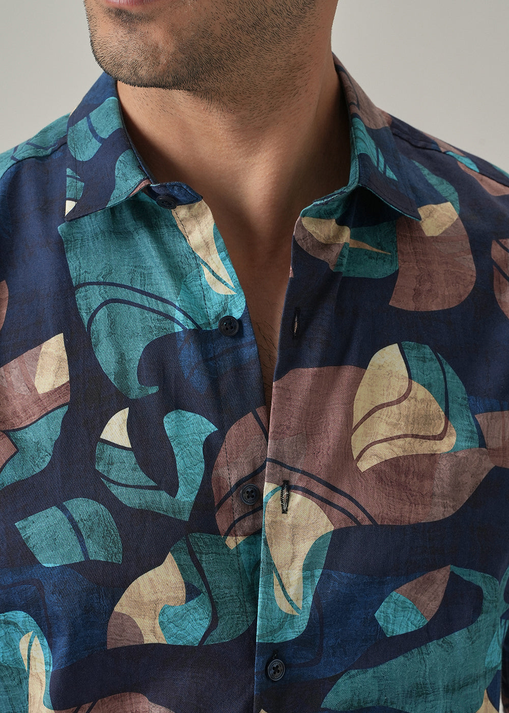 Navy Blue Mosaic Print Shirt