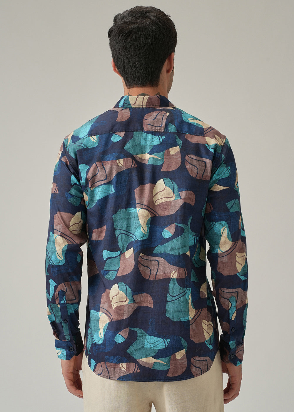 Navy Blue Mosaic Print Shirt