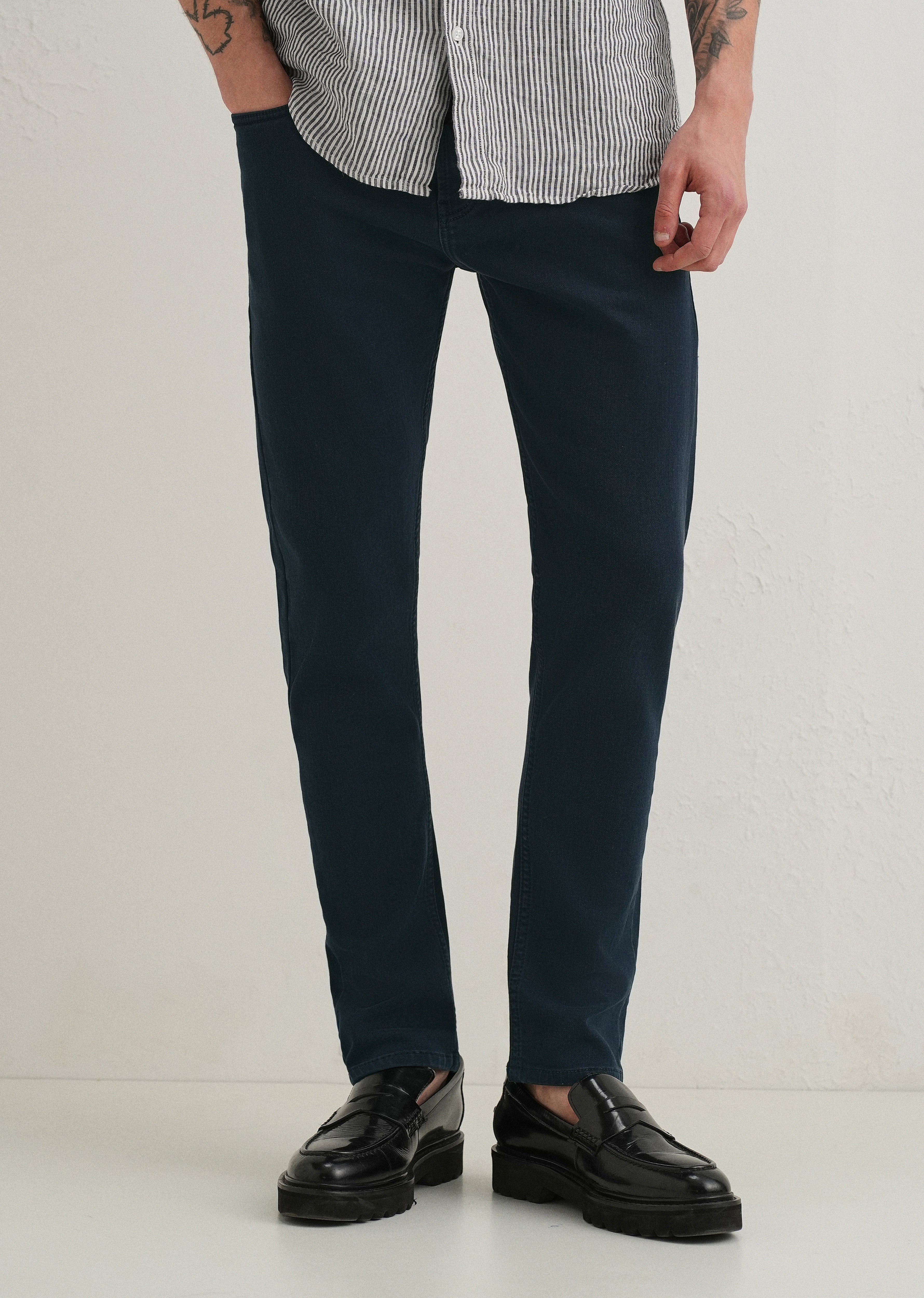 Navy Blue Ankle Slim Fit Denim