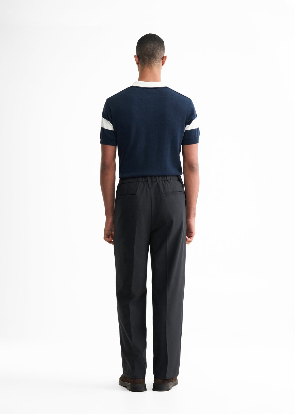 Navy Blue Back Elastic Relaxed Fit Trouser