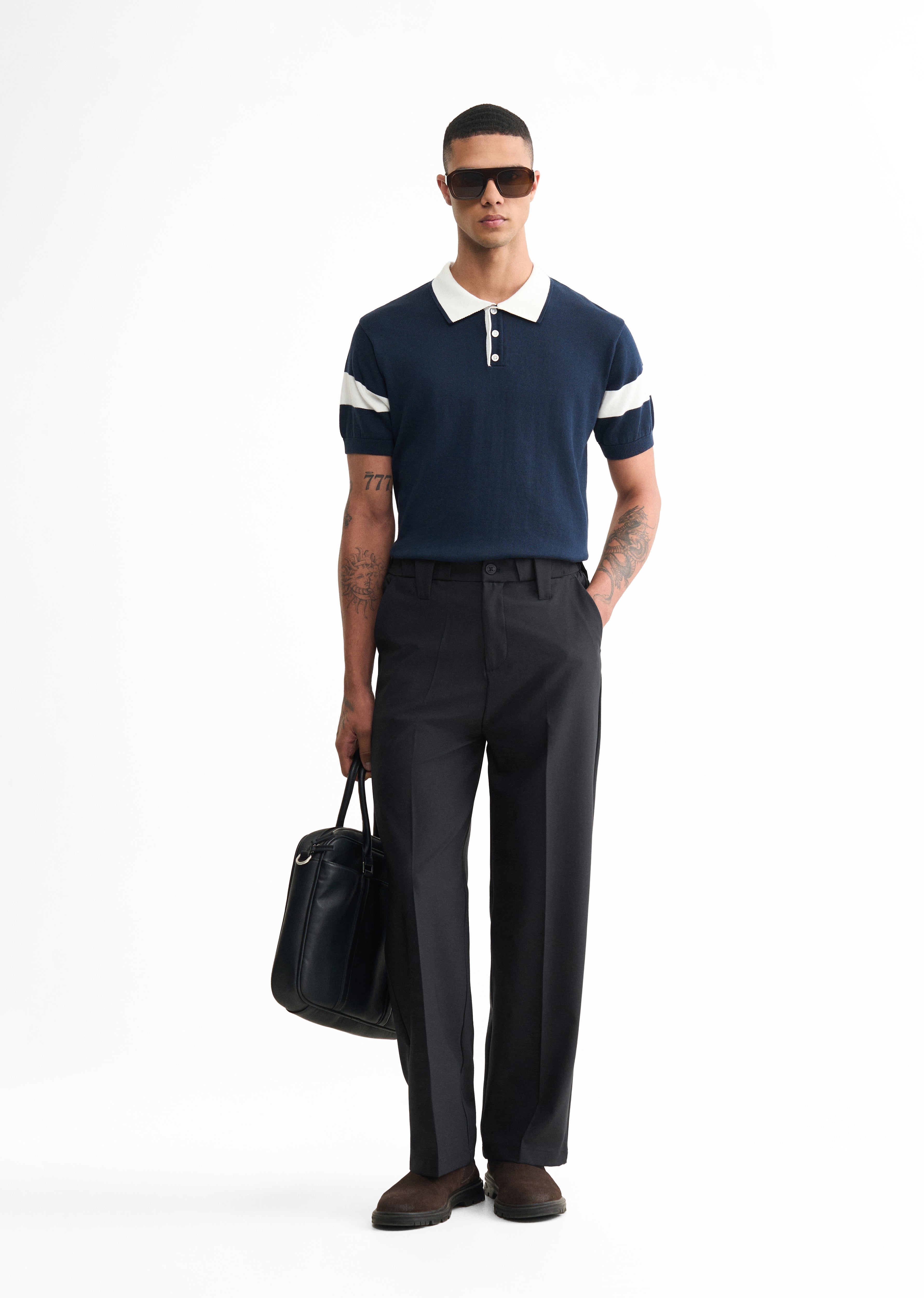 Navy Blue Back Elastic Relaxed Fit Trouser