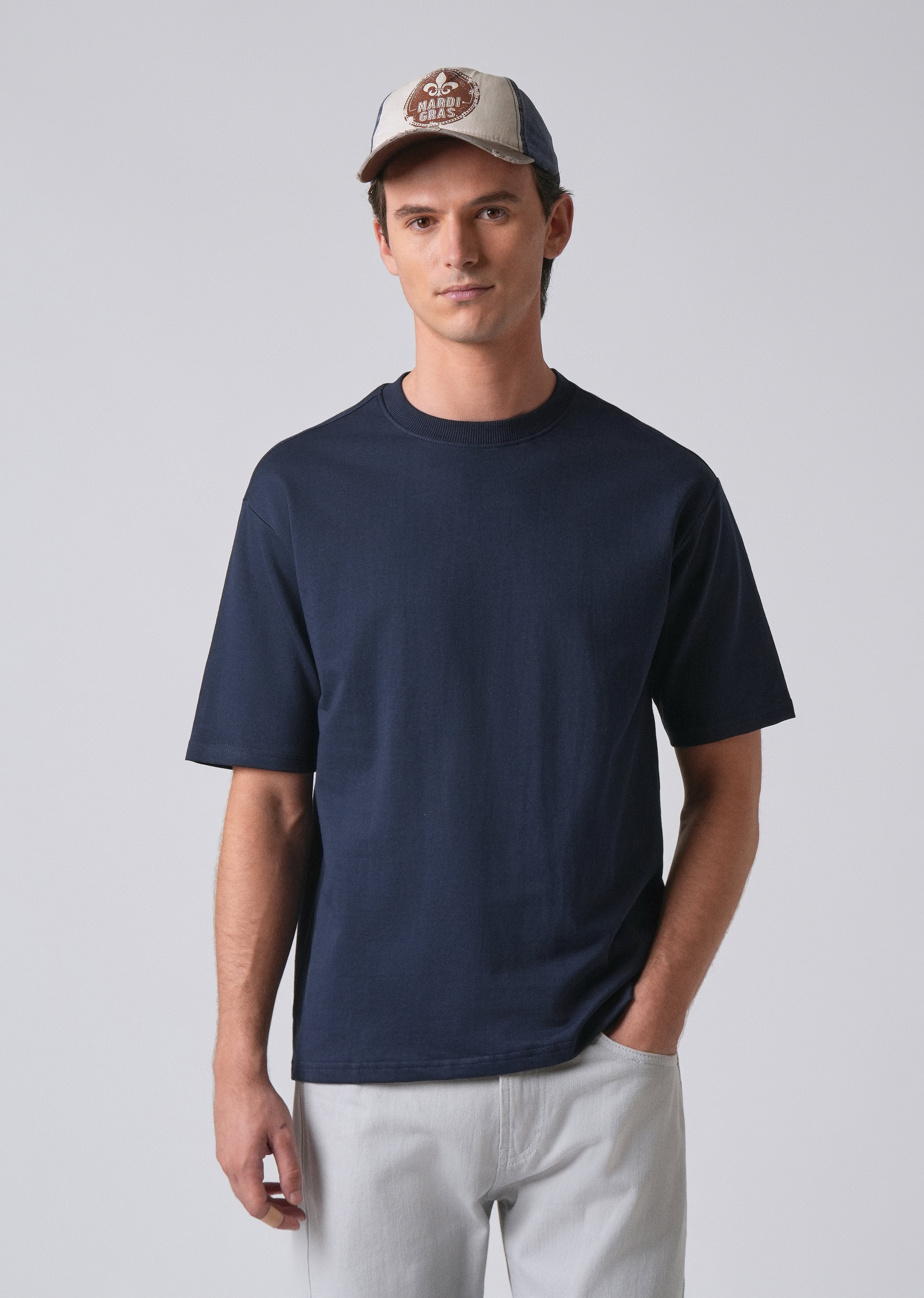 Navy Blue Basic Relaxed Fit T-shirt