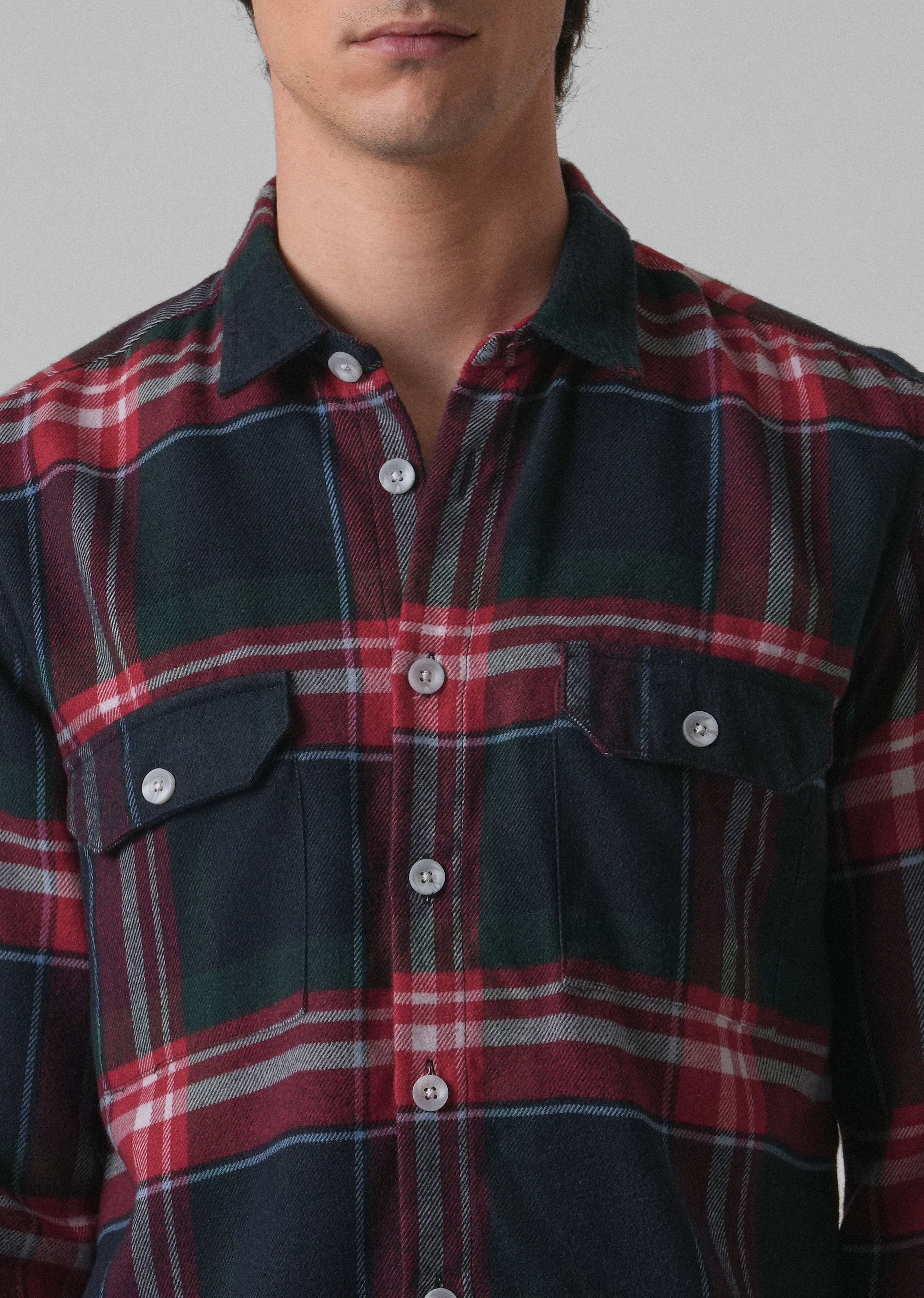 Navy Blue Brushed Cotton Check Shirt