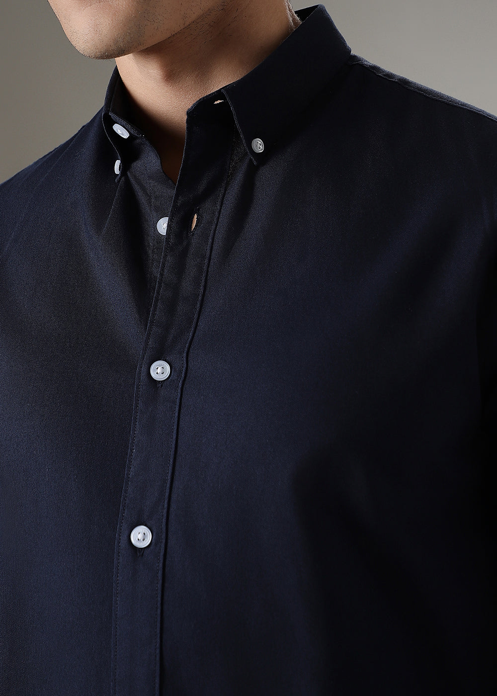 Navy Blue Elbow Patch Oxford Shirt