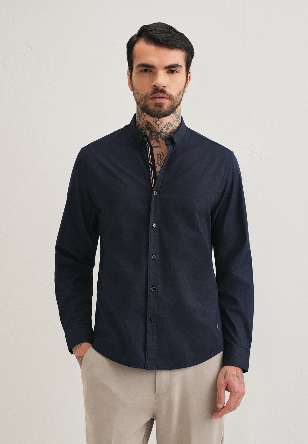 Navy Blue Contrast Placket Shirt
