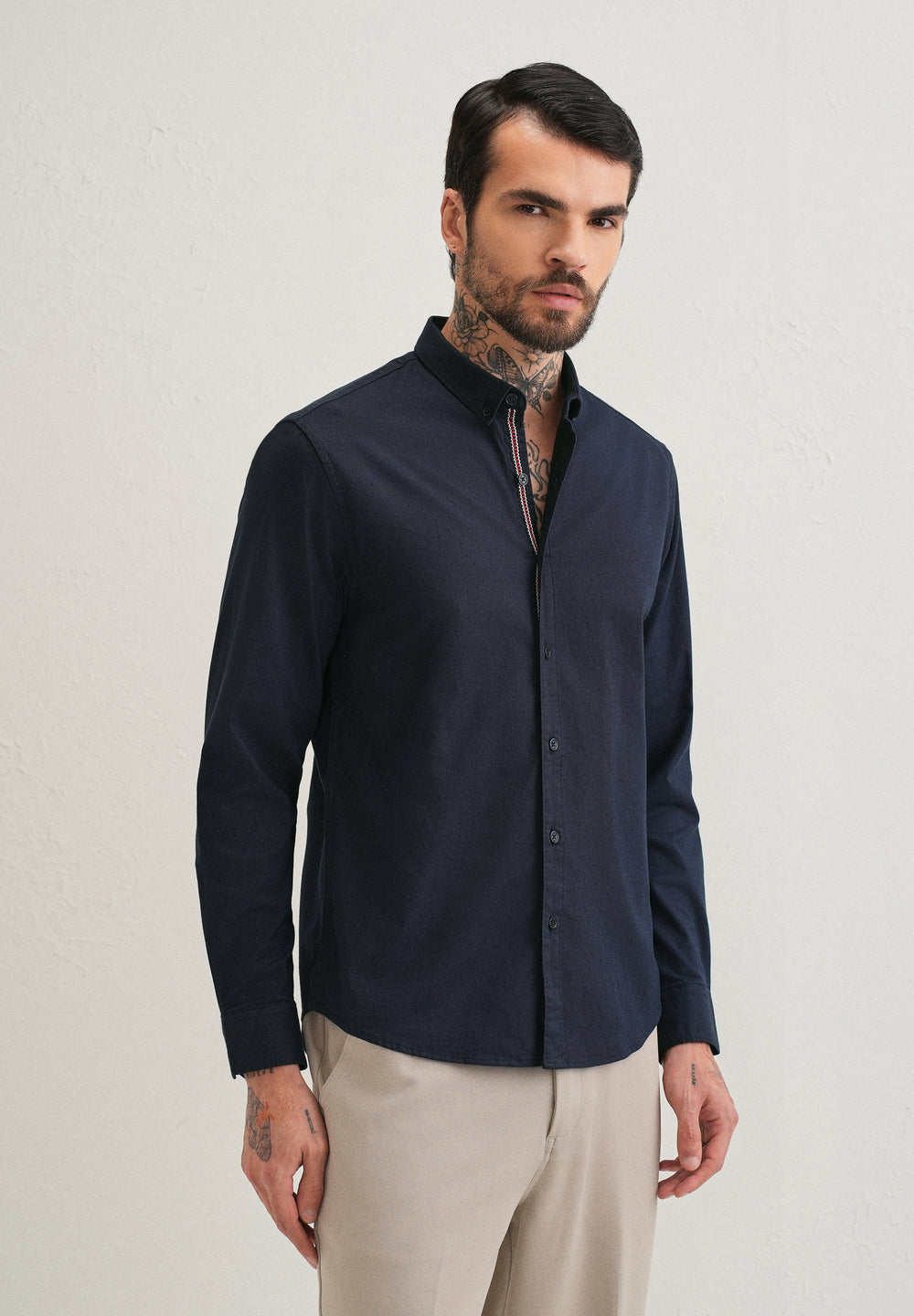 Navy Blue Contrast Placket Shirt
