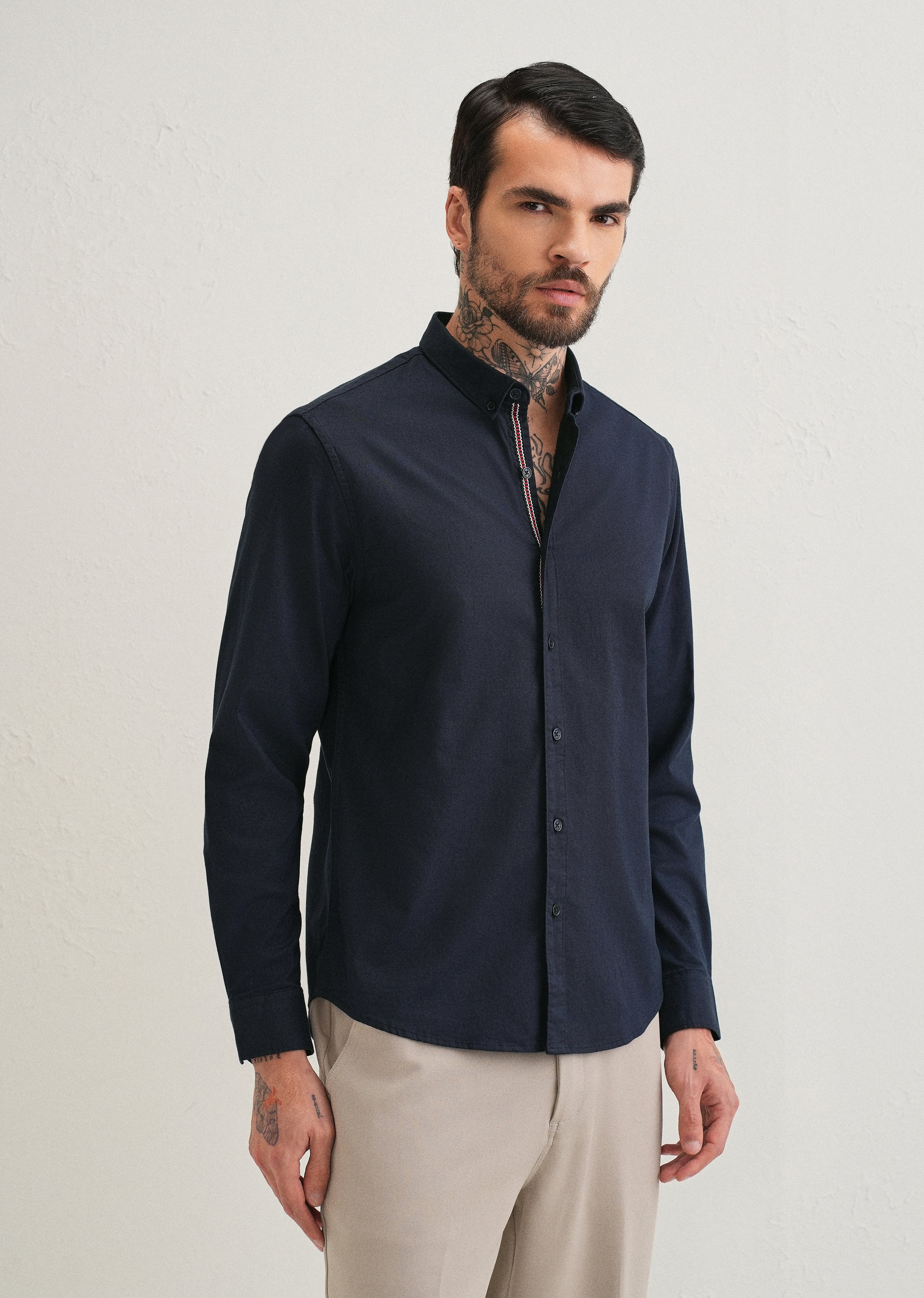 Navy Blue Contrast Placket Shirt
