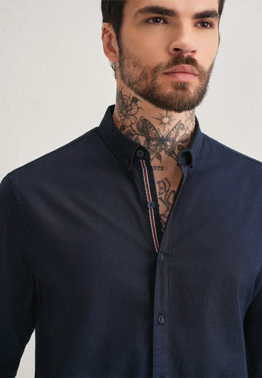 Navy Blue Contrast Placket Shirt