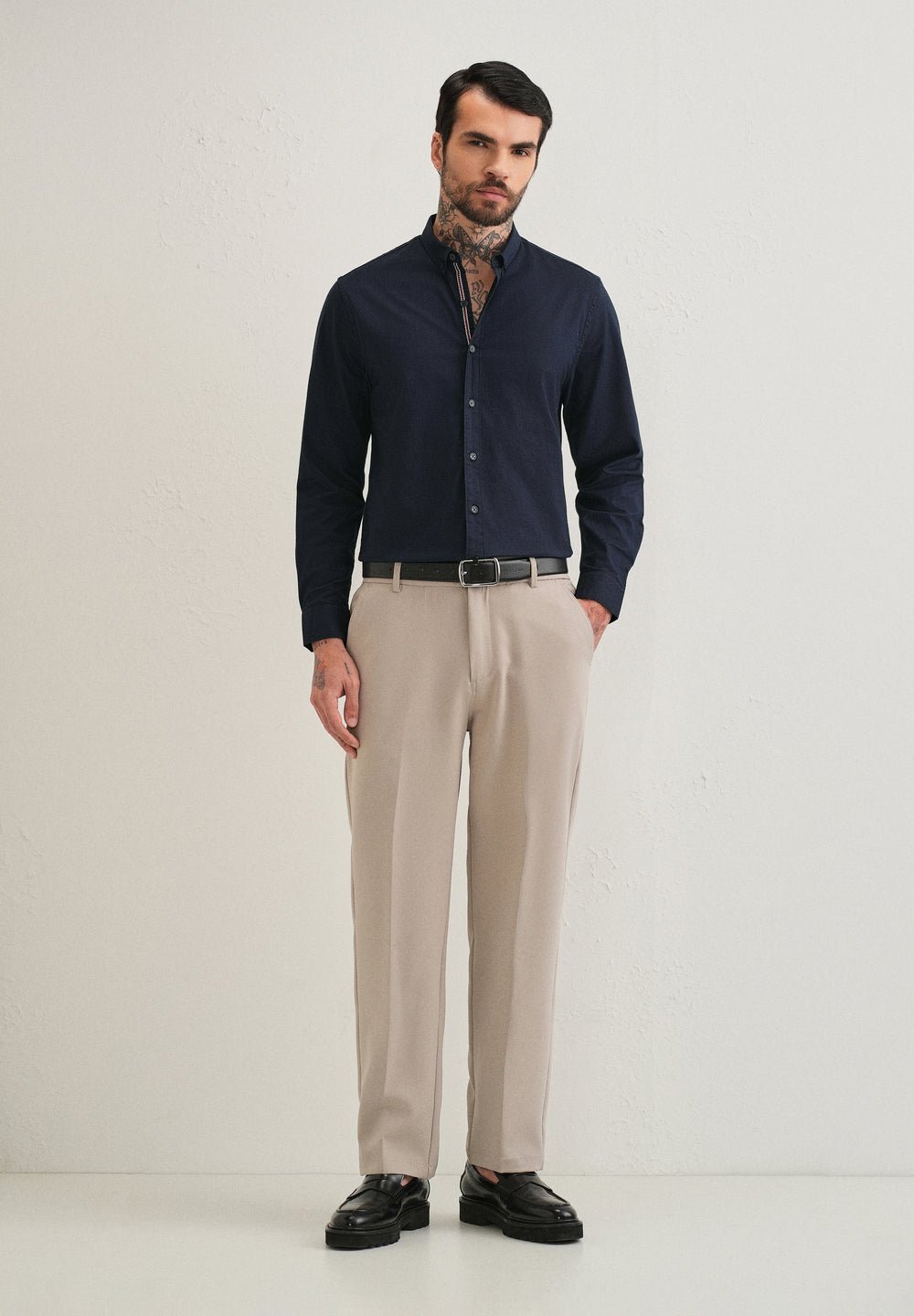 Navy Blue Contrast Placket Shirt