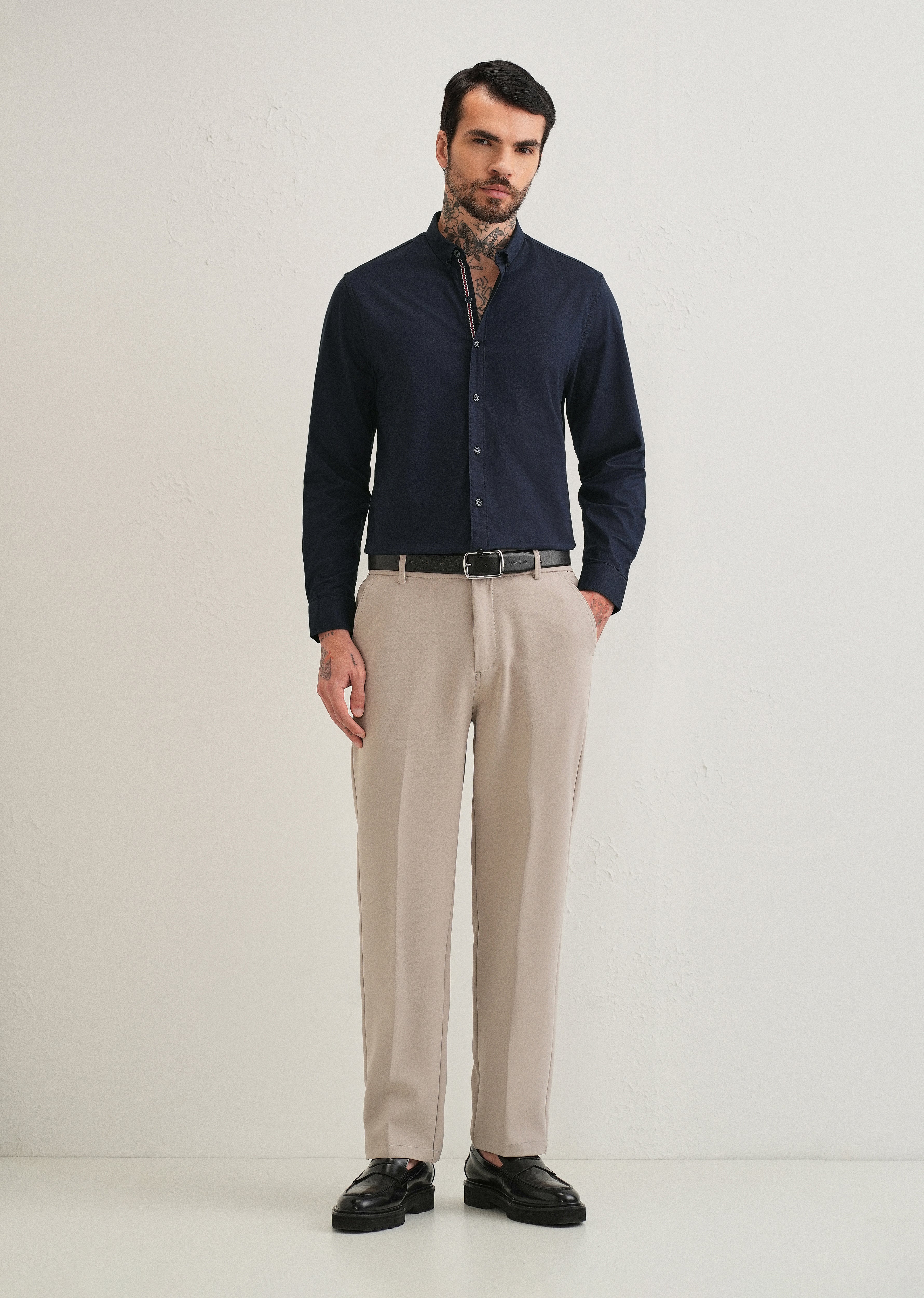 Navy Blue Contrast Placket Shirt