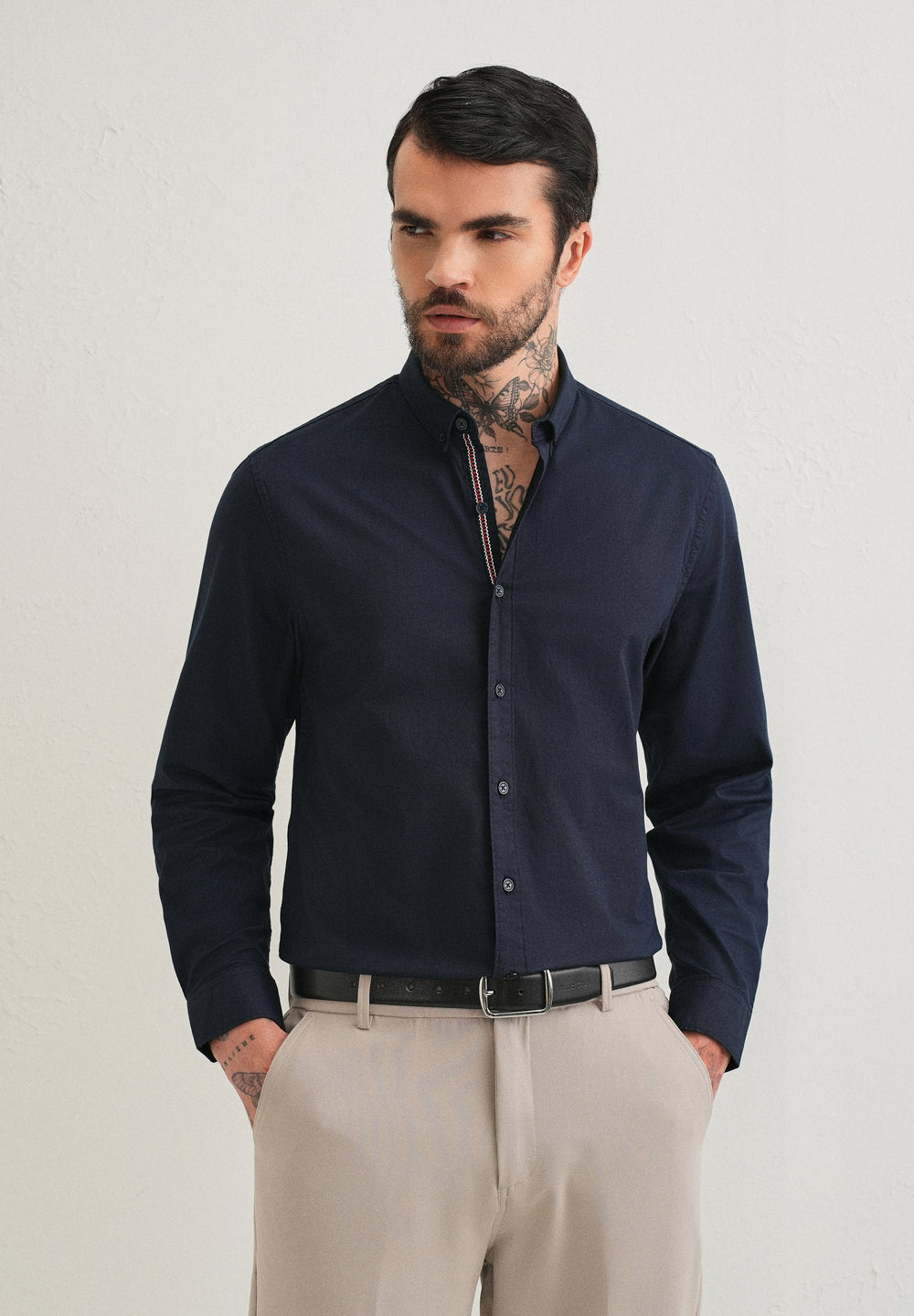 Navy Blue Contrast Placket Shirt