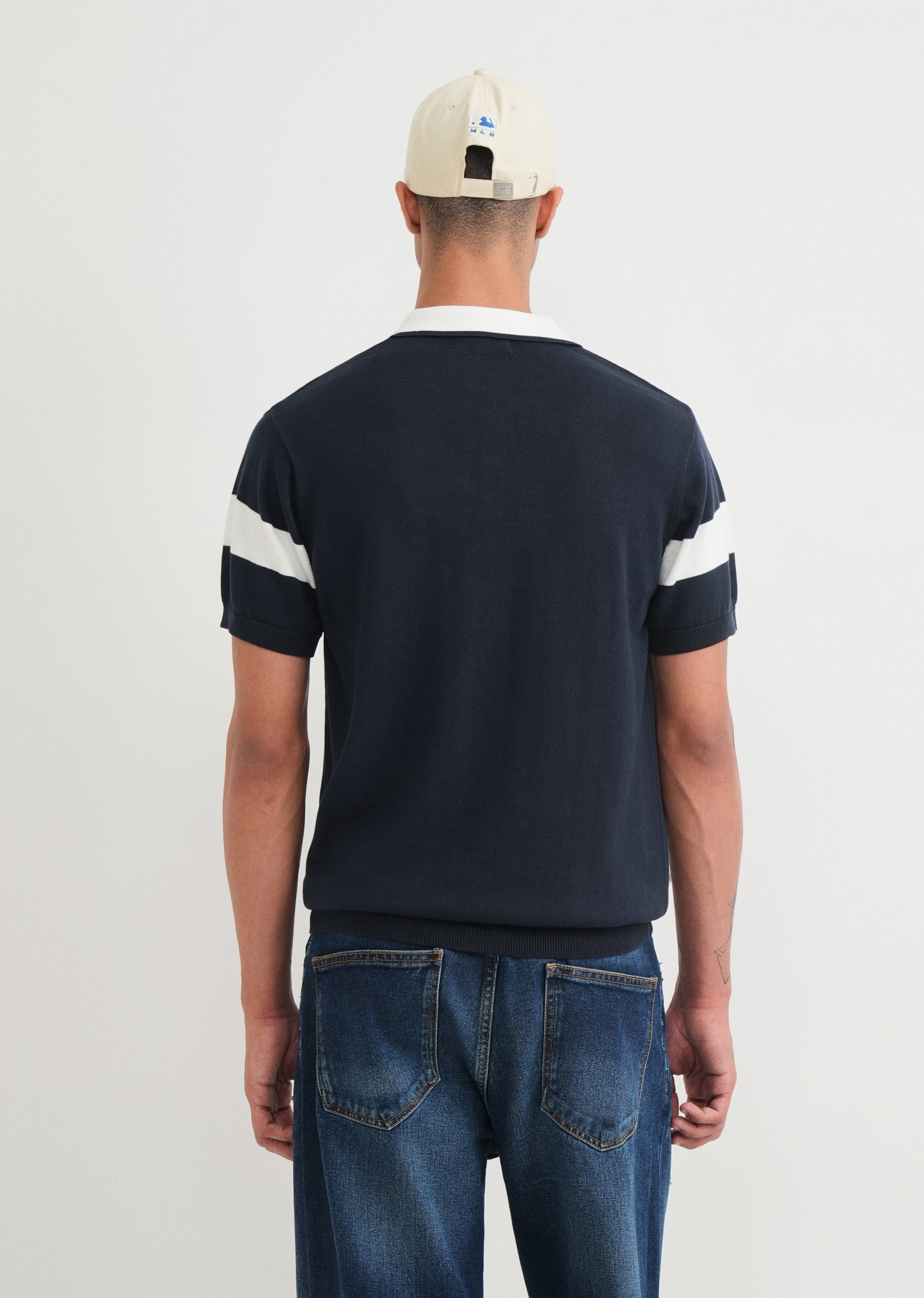 Navy Blue Cotton Knitted Polo