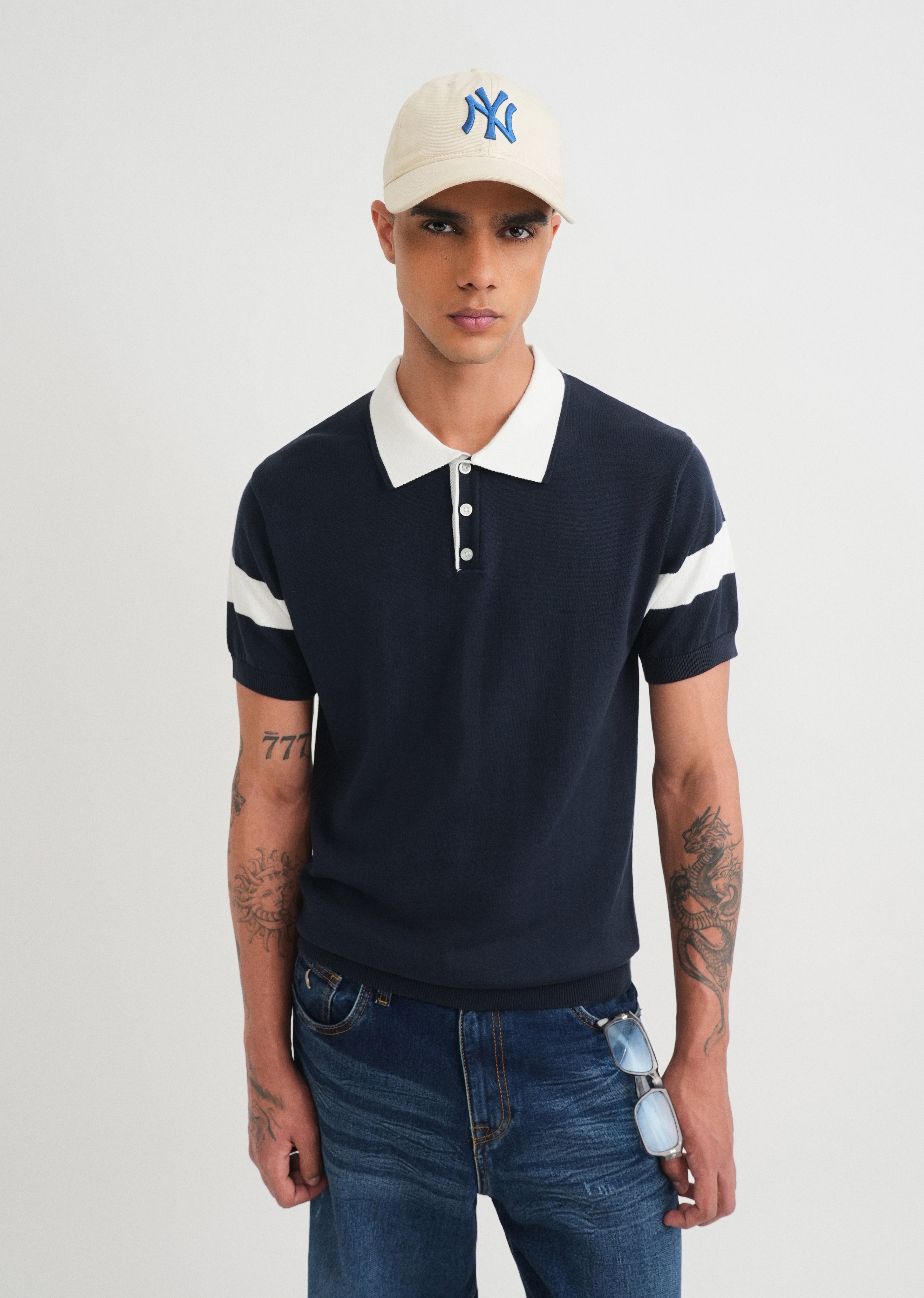 Navy Blue Cotton Knitted Polo
