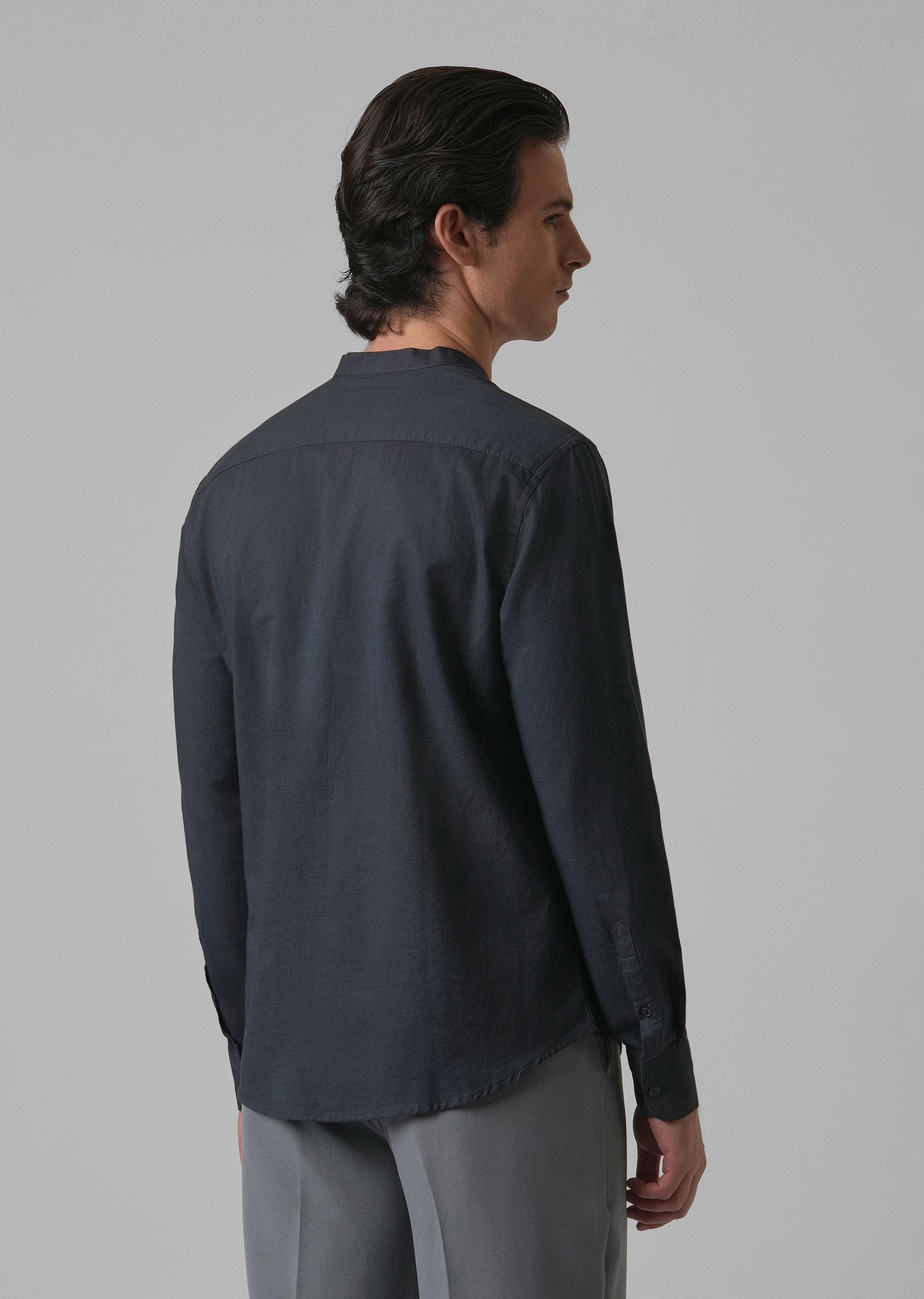 Navy Blue Cotton Linen Shirt