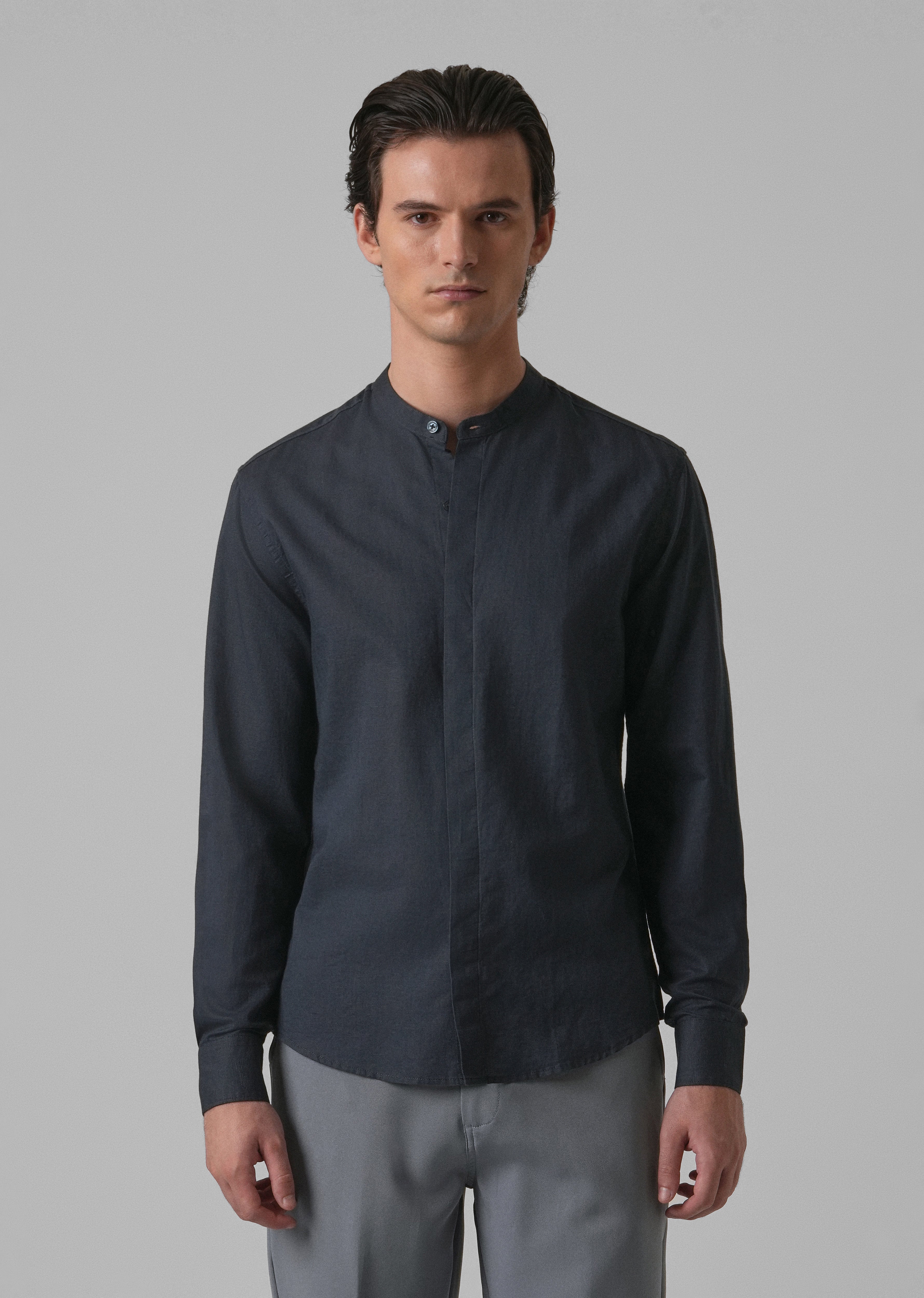 Navy Blue Cotton Linen Shirt