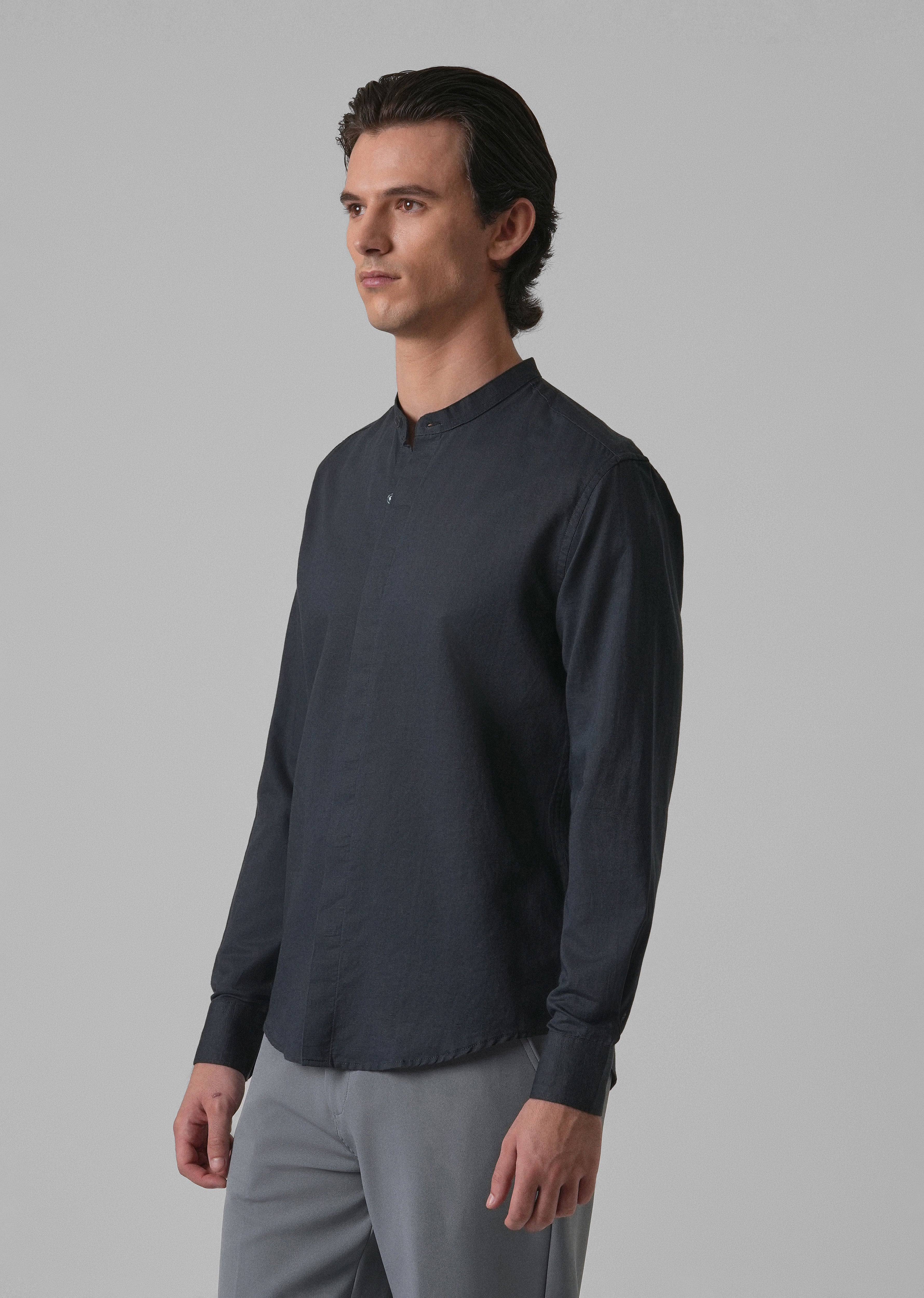 Navy Blue Cotton Linen Shirt
