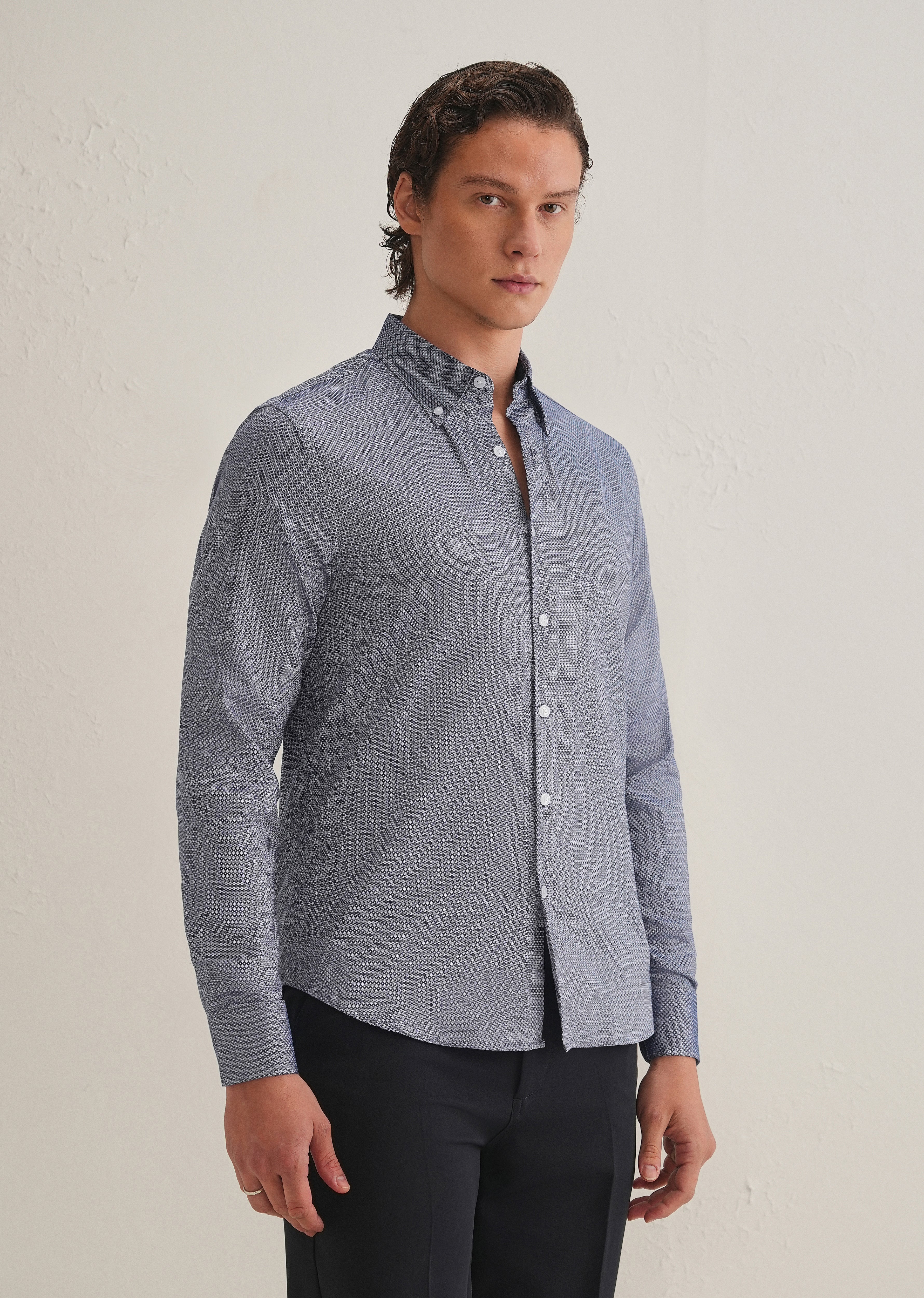 Navy Blue Dobby Micro-Diamond Shirt