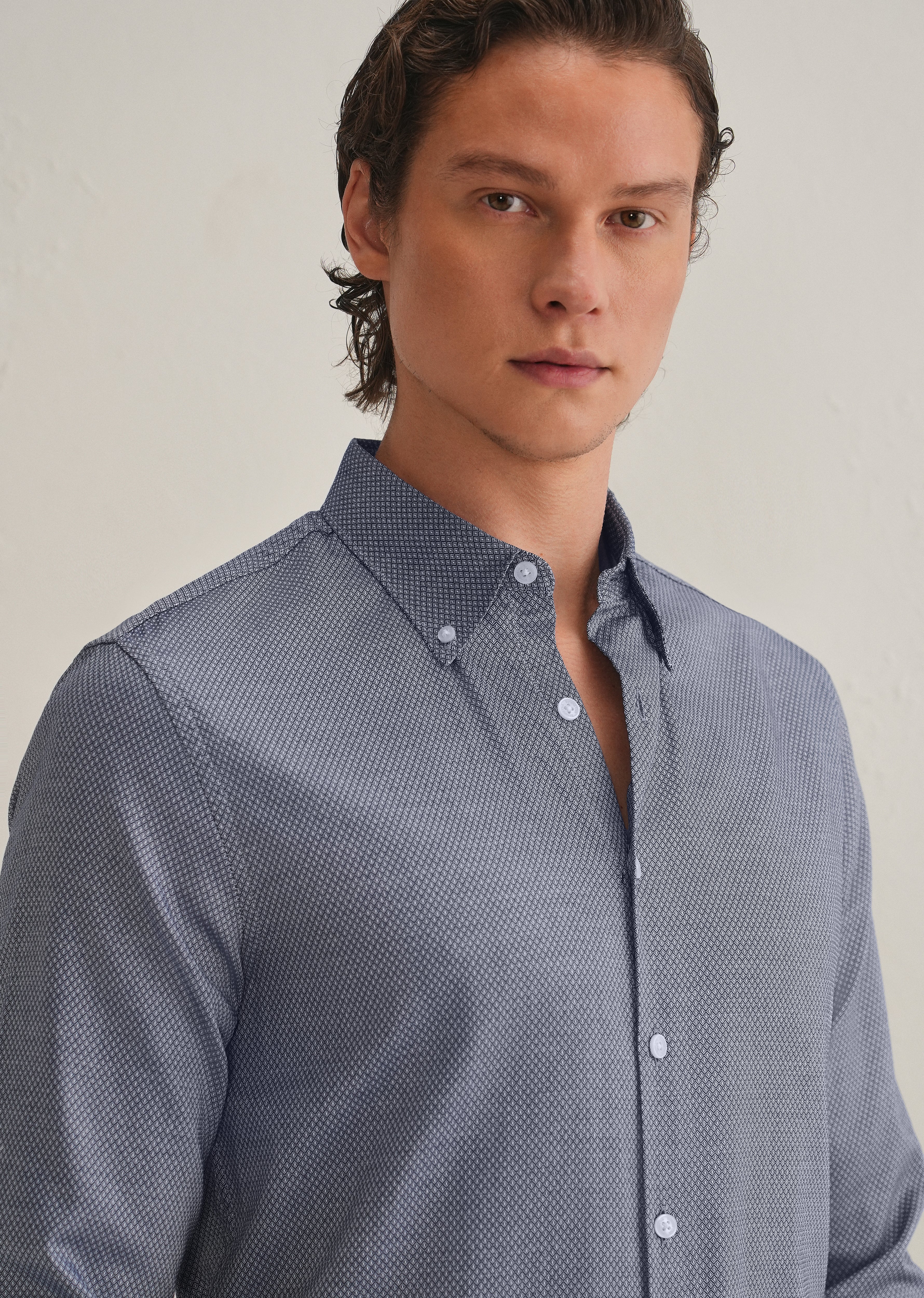 Navy Blue Dobby Micro-Diamond Shirt