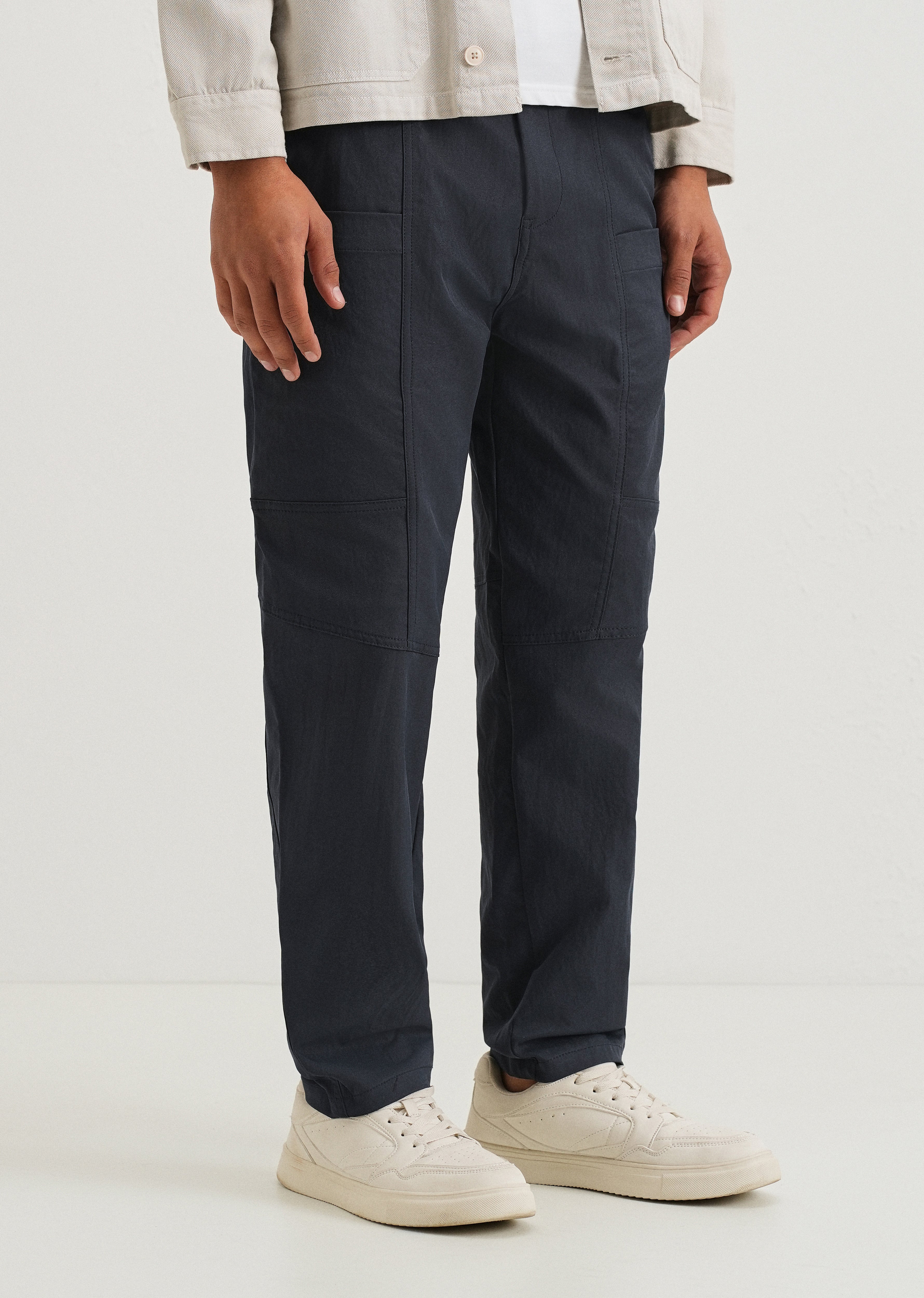 Navy Blue Drawstring Panel Cargo Pant