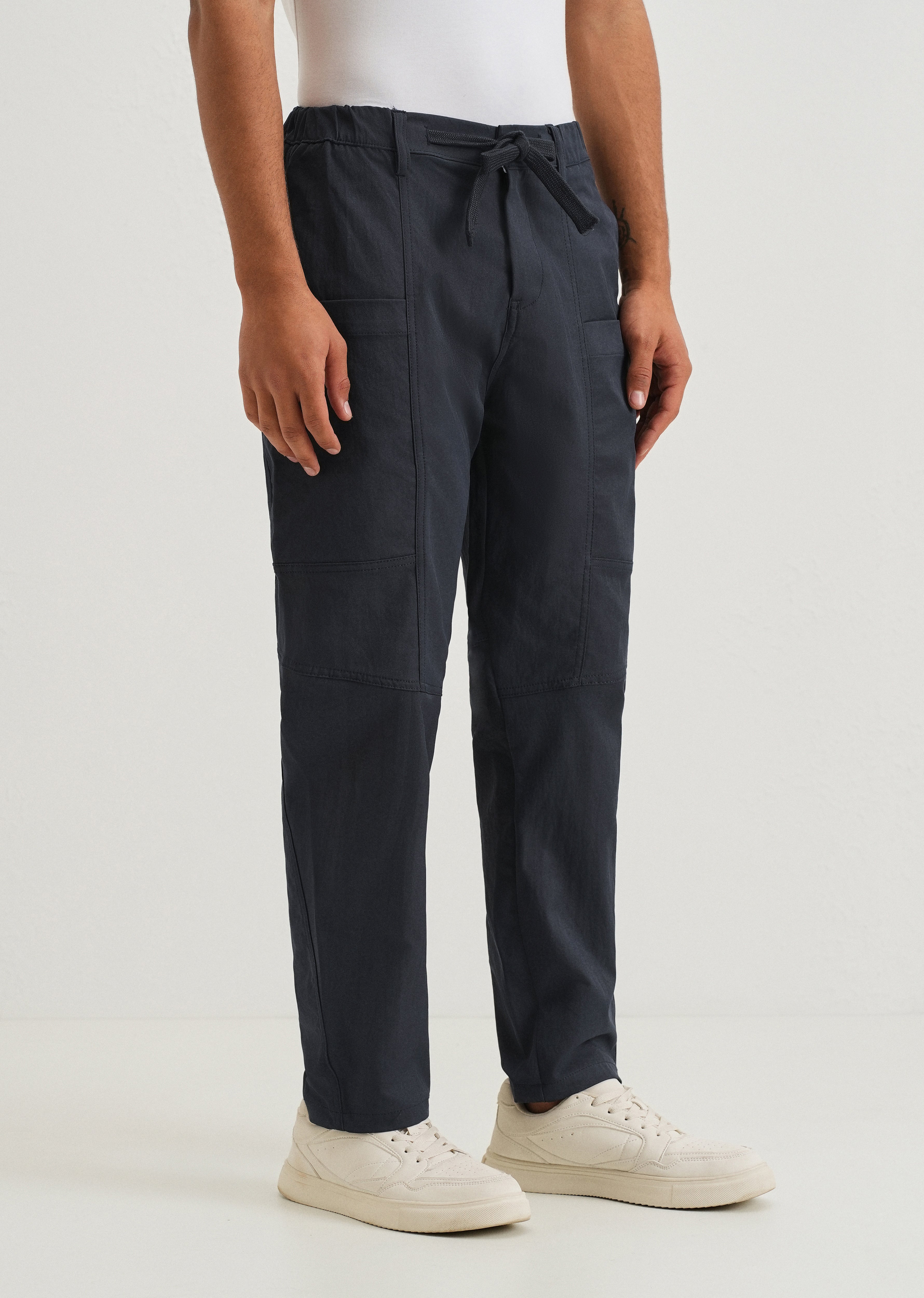 Navy Blue Drawstring Panel Cargo Pant
