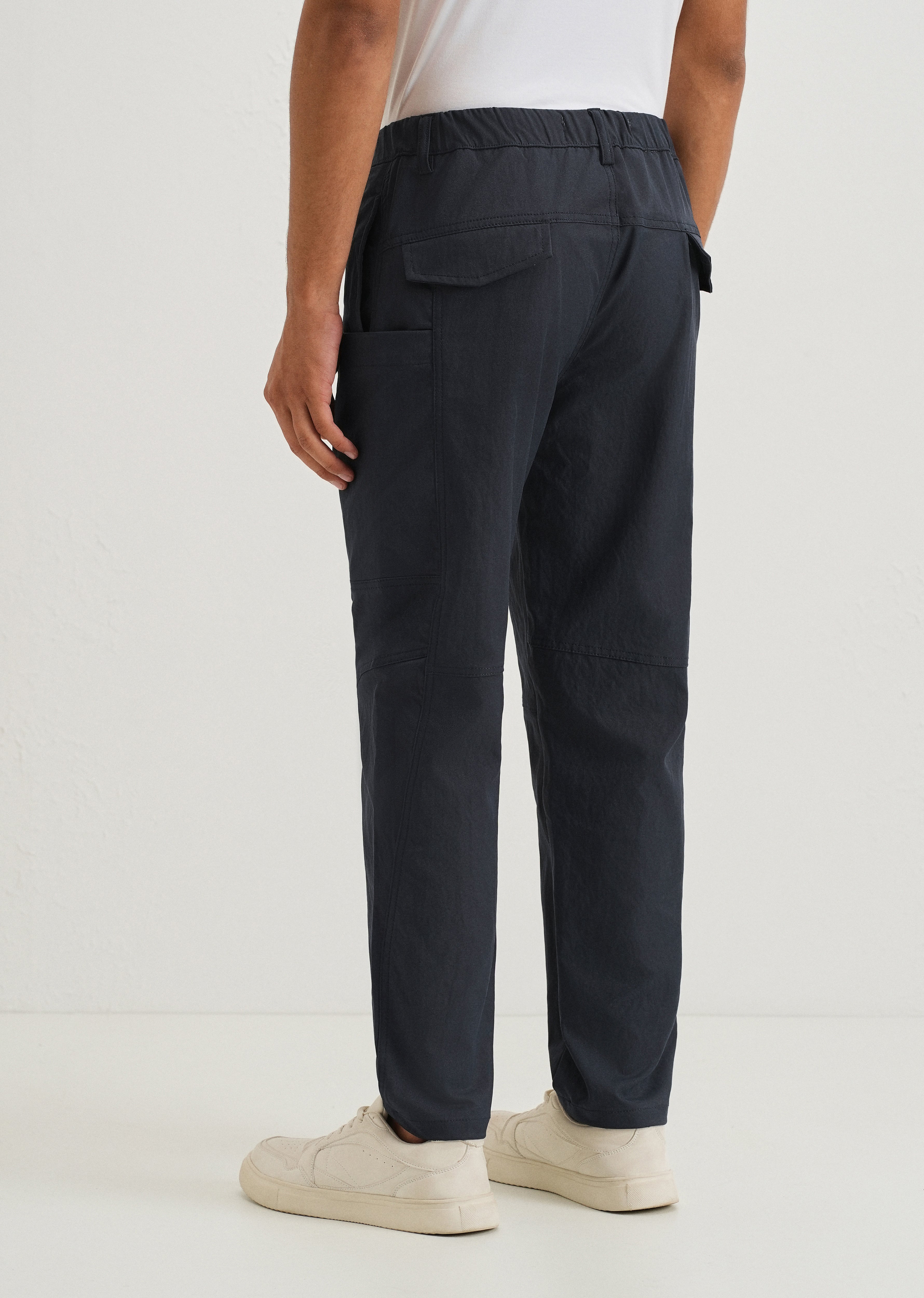 Navy Blue Drawstring Panel Cargo Pant