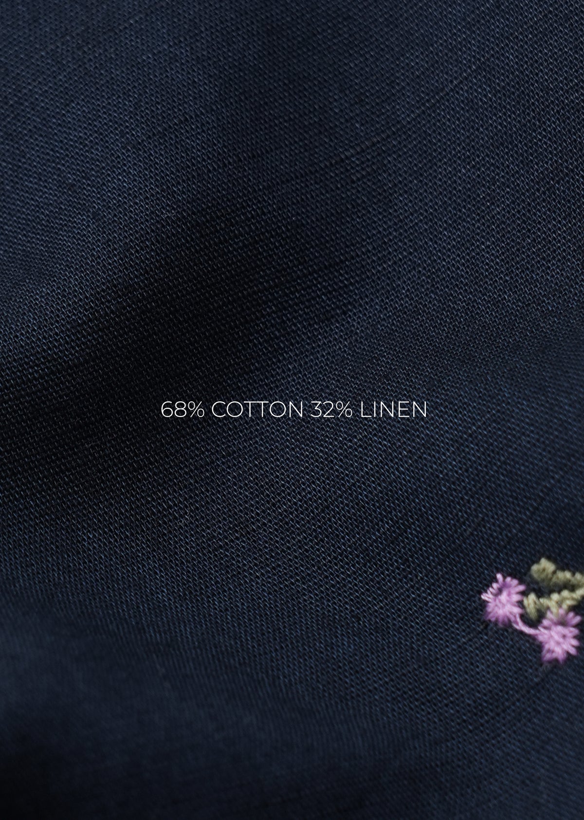 Navy Blue Floral Embroidery Linen Shirt