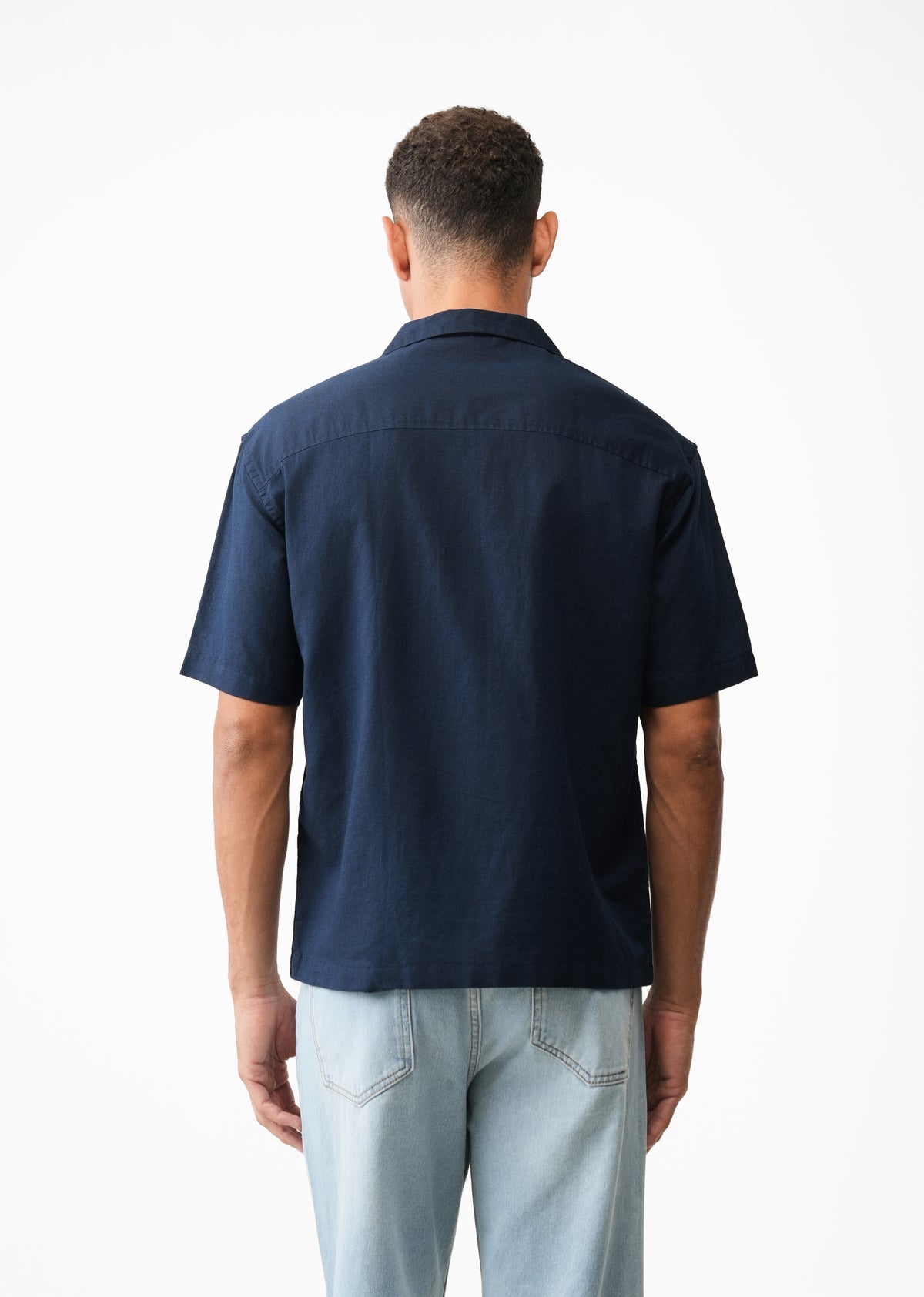 Navy Blue Floral Embroidery Linen Shirt
