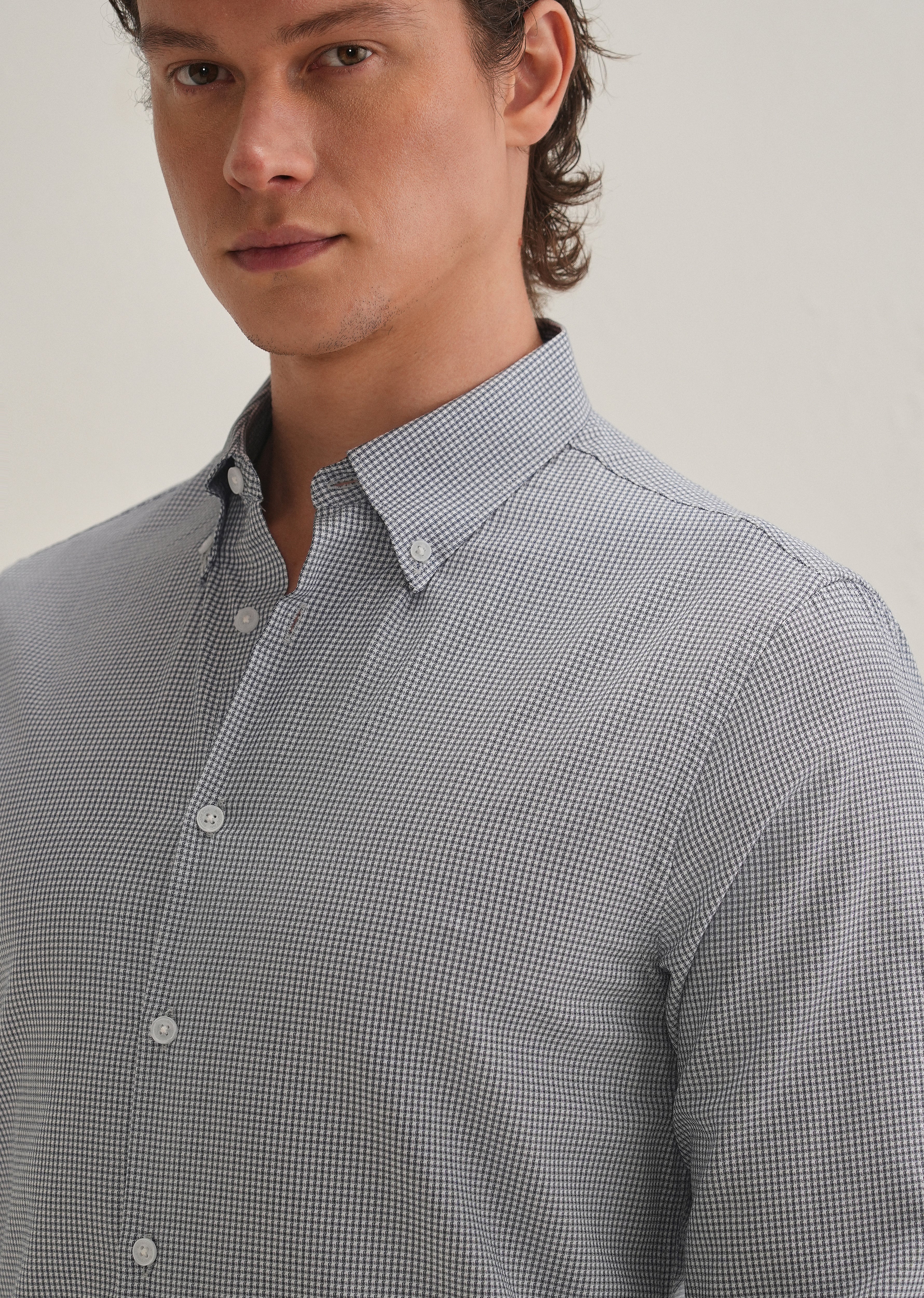 Navy Blue Geometric Dobby Cotton Shirt